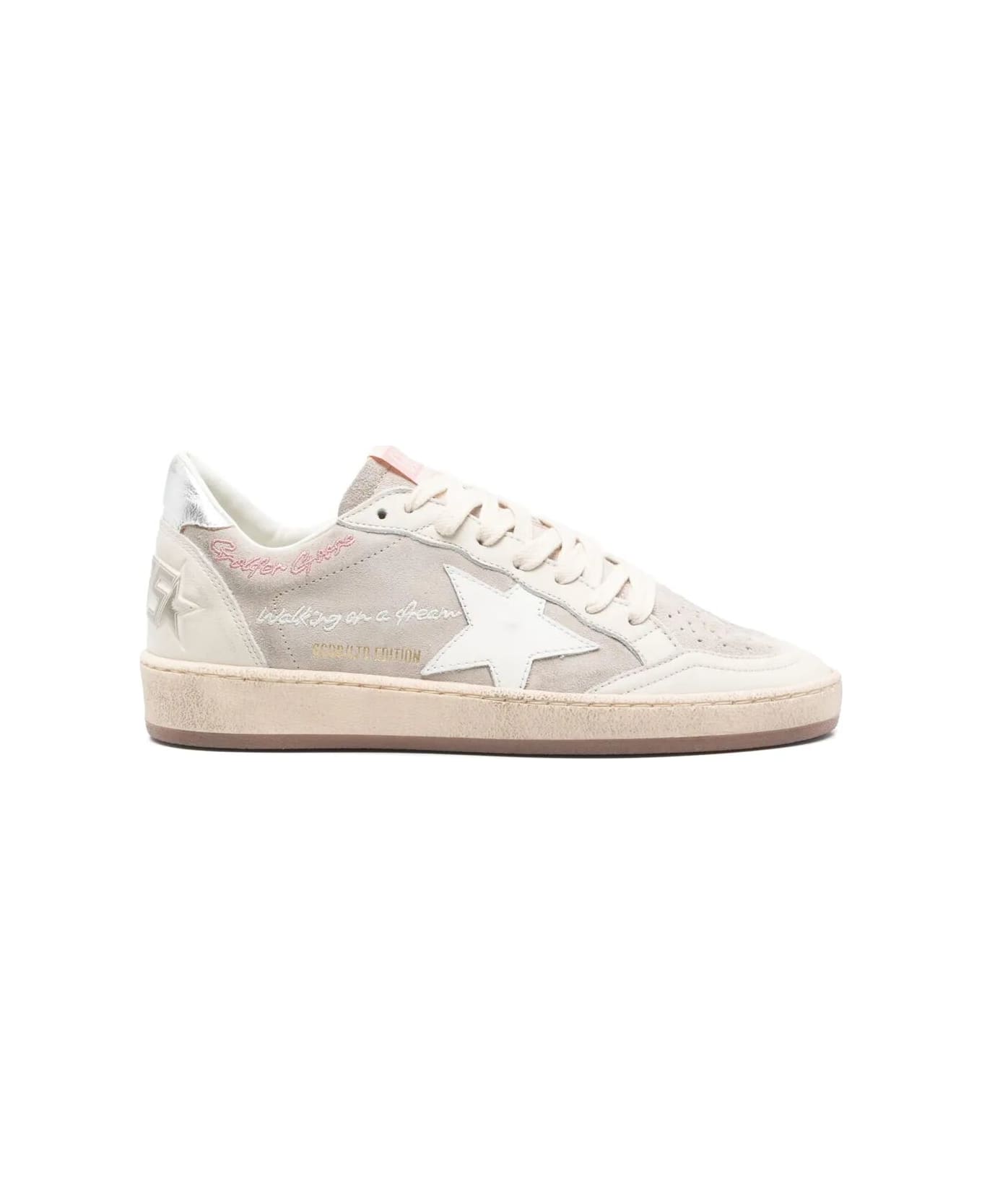 Golden Goose Ballstar Suede Upper Leather Toe Star And Spur Laminated Heel - Nacreous Cloud White Silver Platinum
