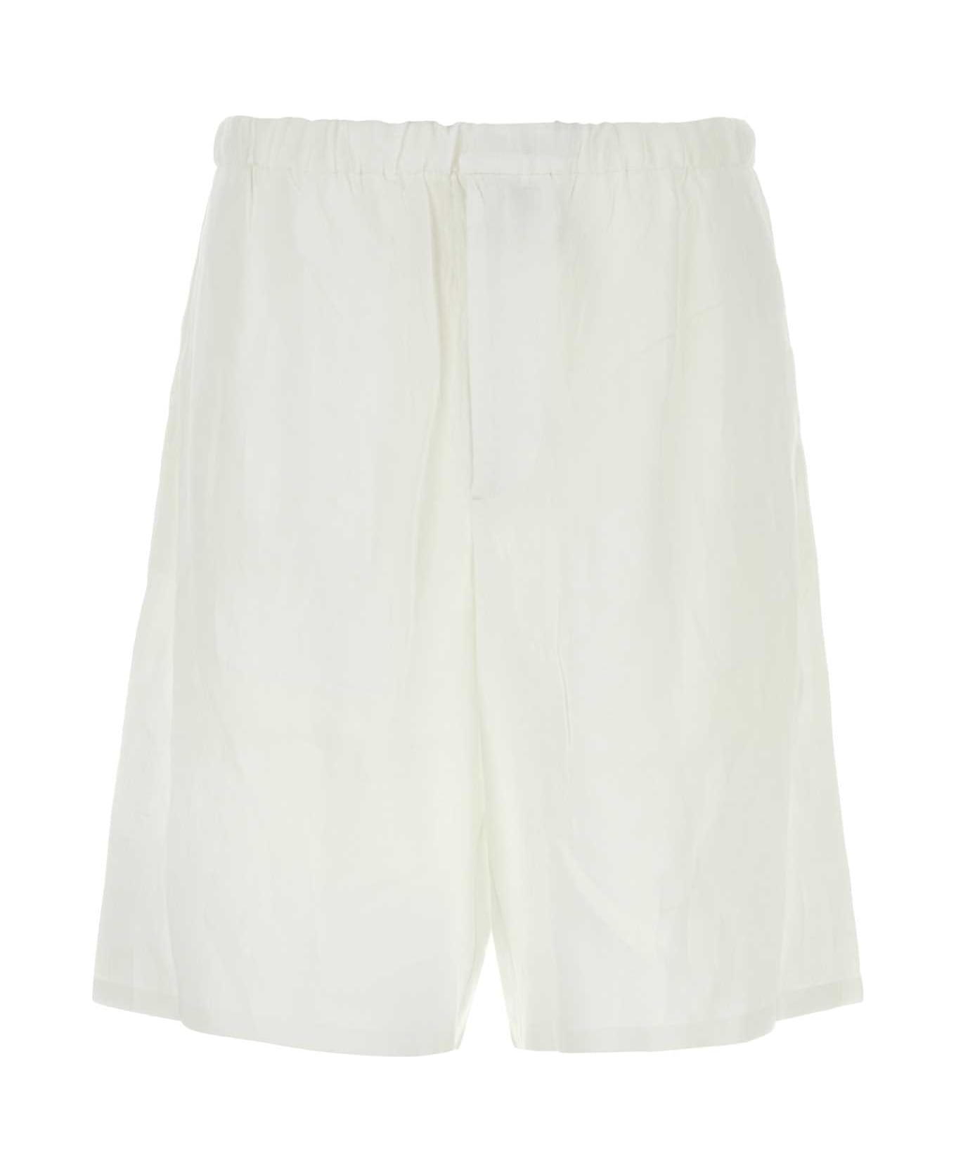 Prada White Linen Bermuda Shorts - BIANCO