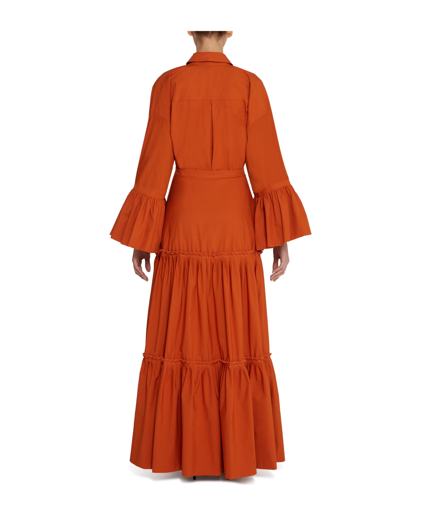 Amotea Charlotte Long Skirt In Orange Poplin - Orange