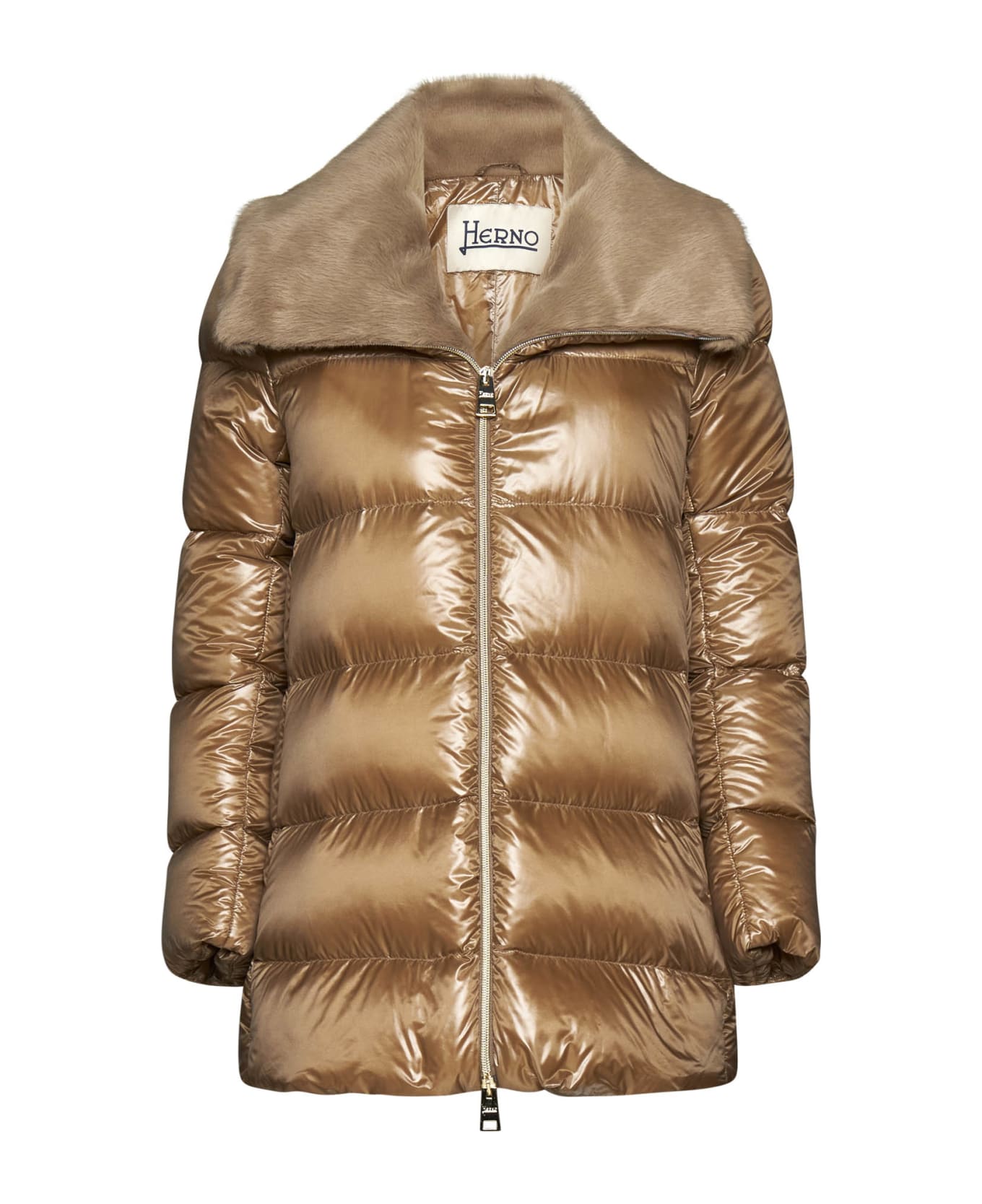 Herno Fur Applique Zipped Down Coat - Camel コート