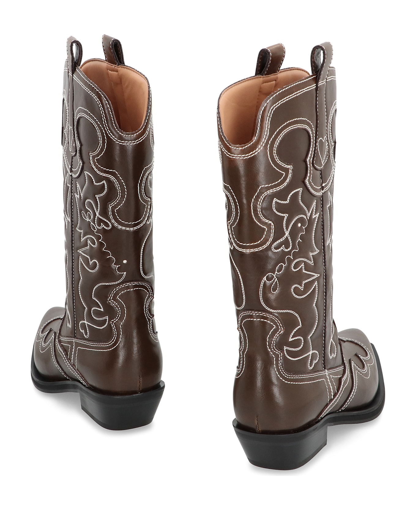 Ganni Leather Ankle Boots - brown