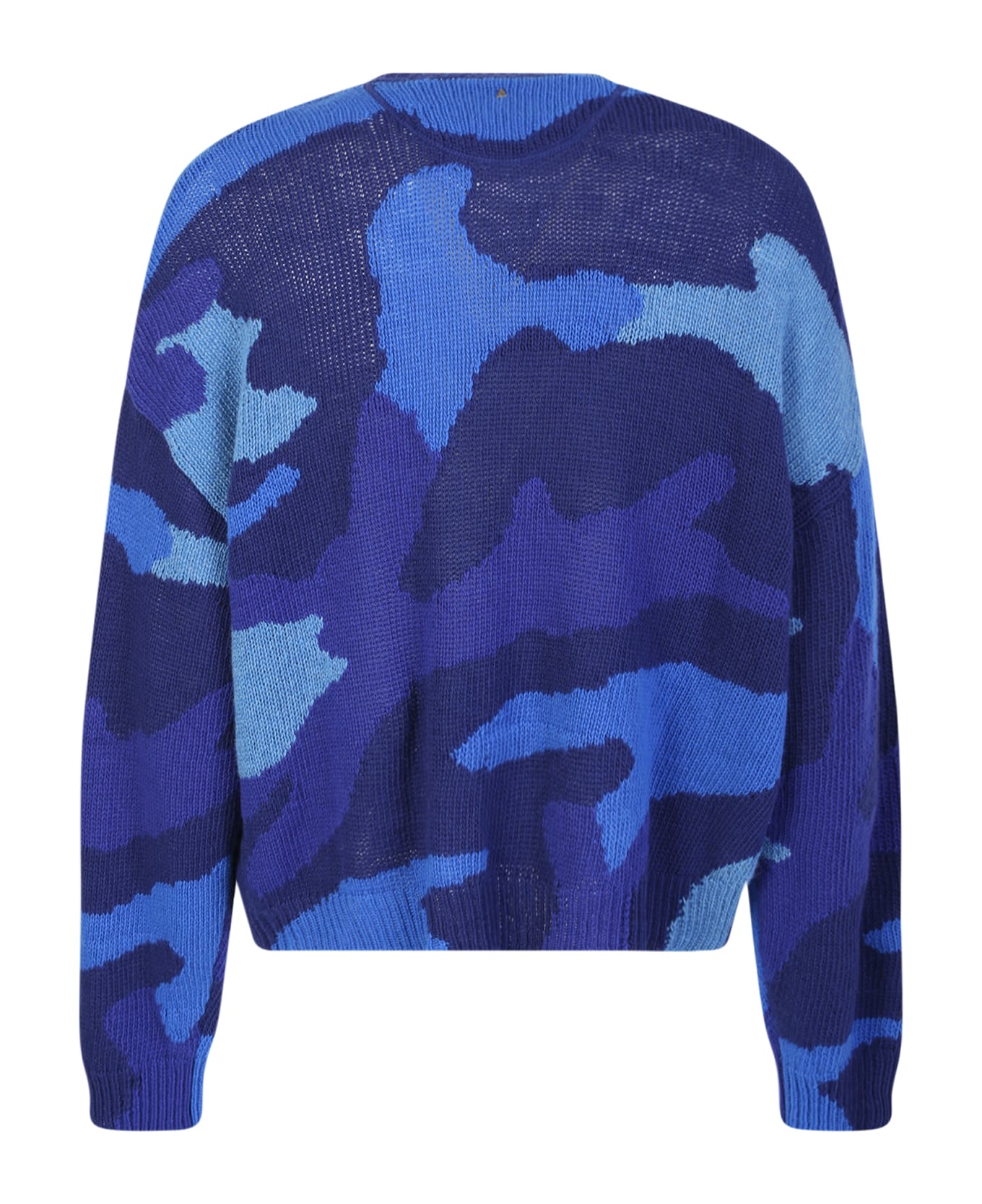 Valentino Pullover Made Of Pure Virgin Wool With A Camouflage Pattern - Blue ニットウェア