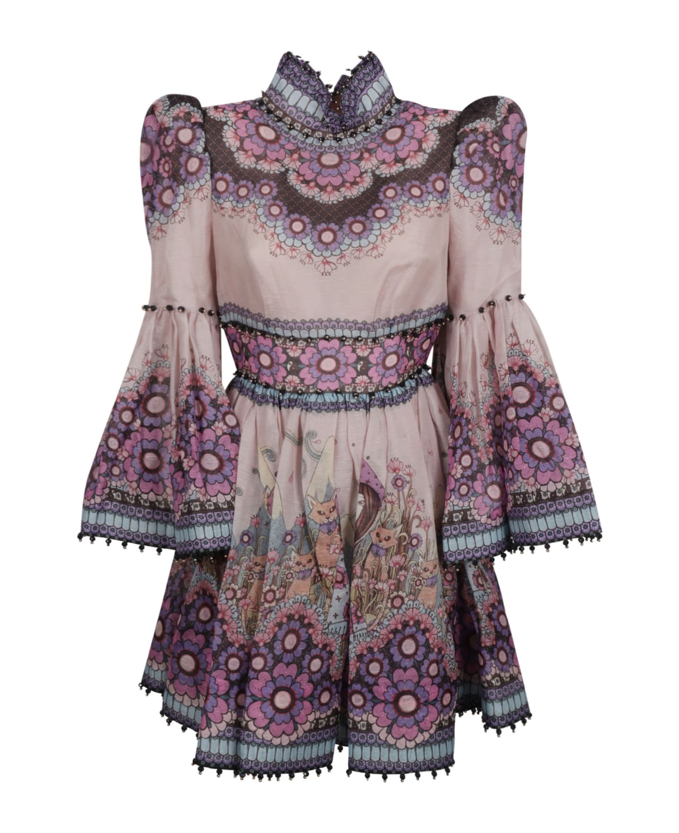 Zimmermann Celestial Bell Sleeve Mini Dress - Gemini Zodiac Print