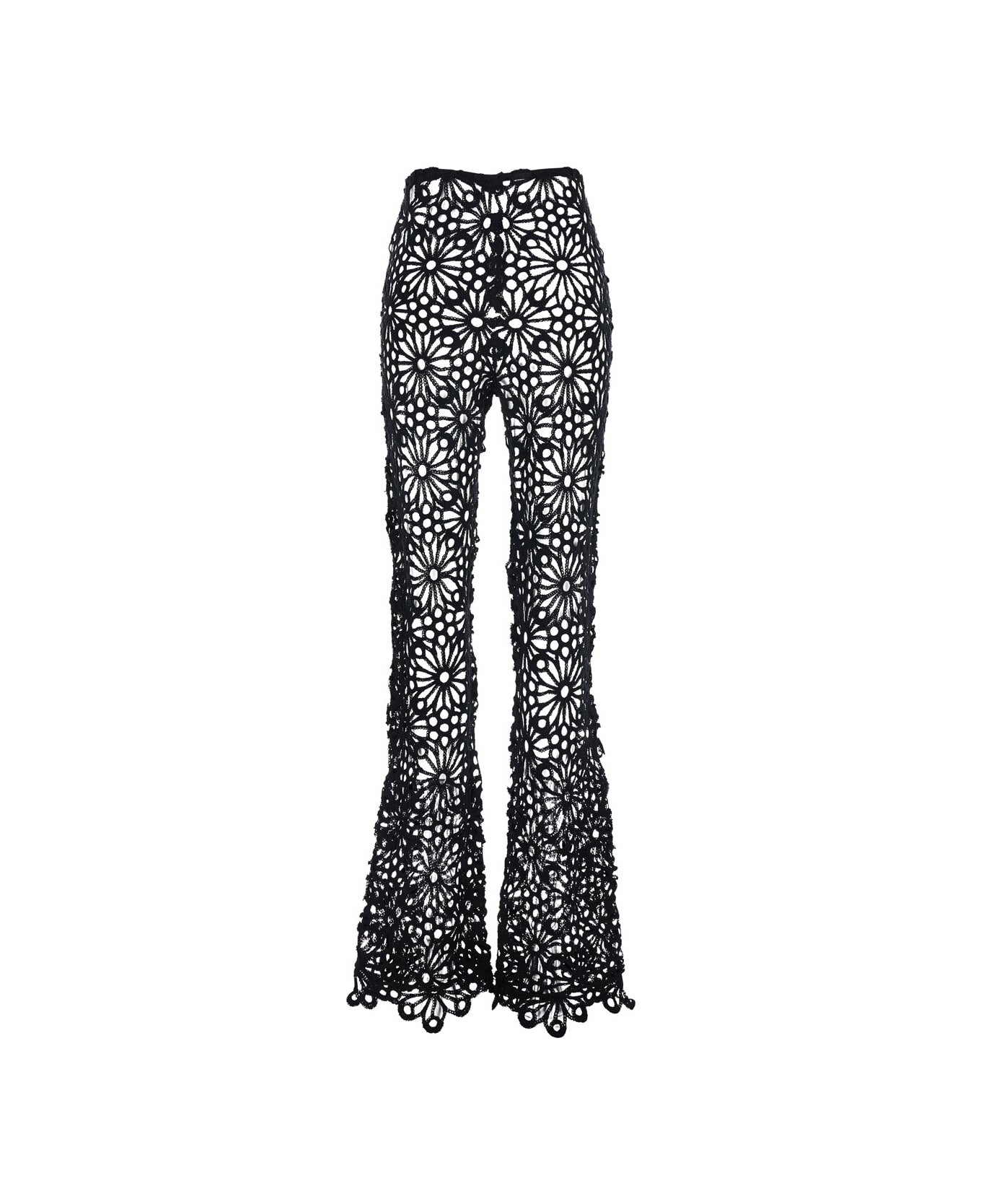 Norma Kamali 'boot Pant' Black Pants With Lace Embroidery Knit And Wide Leg In Tech Fabric Stretch Woman - Black
