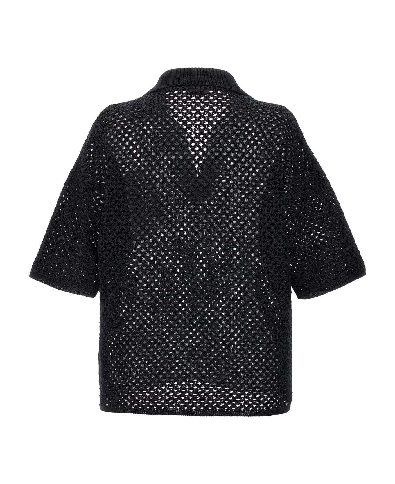 Brunello Cucinelli Openwork Fabric Polo Shirt - Black