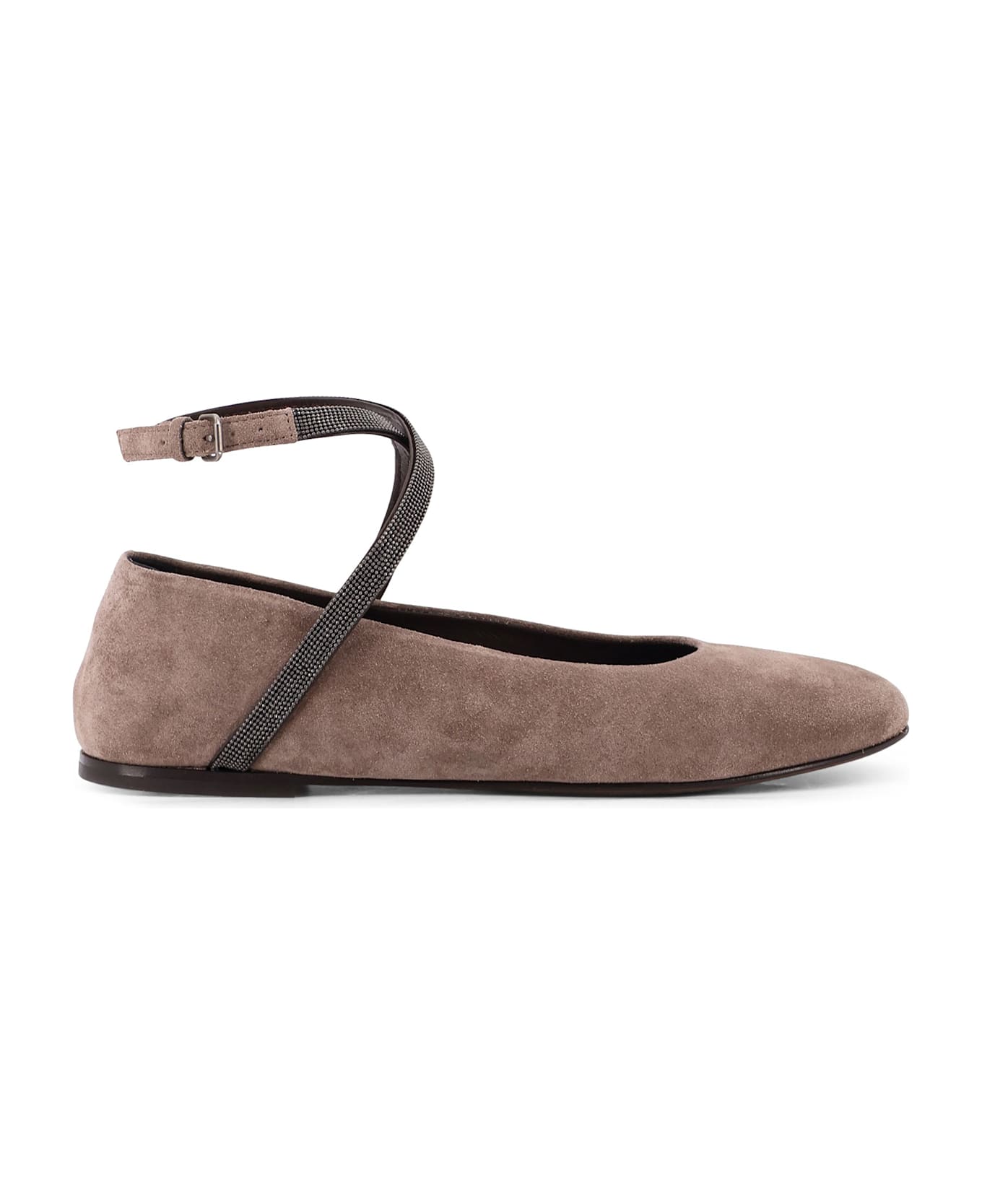 Brunello Cucinelli Suede Ballerinas With Monili Detail - VIGOGNA