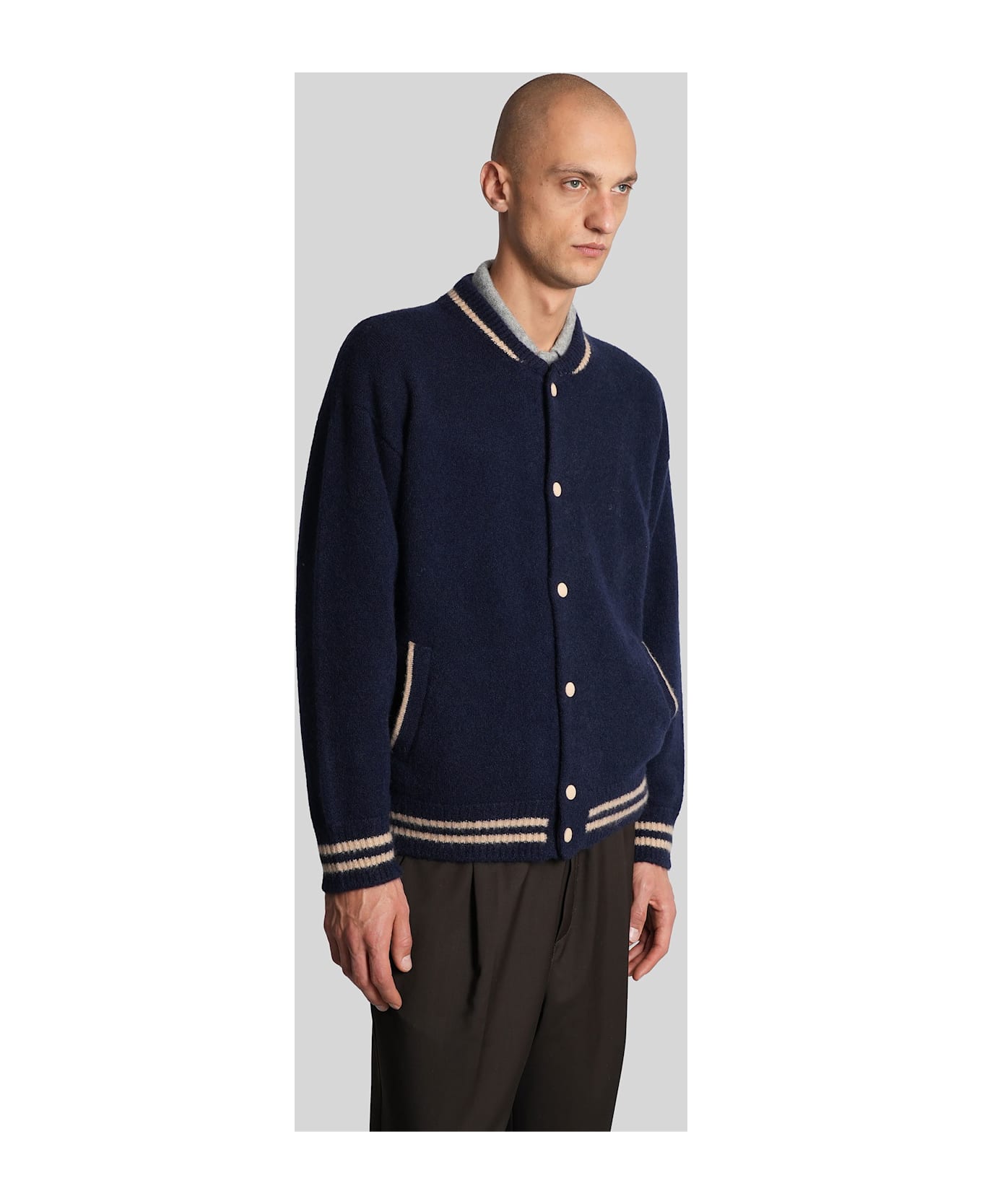 Laneus Bomber Jacket In Blue Cashmere - blue