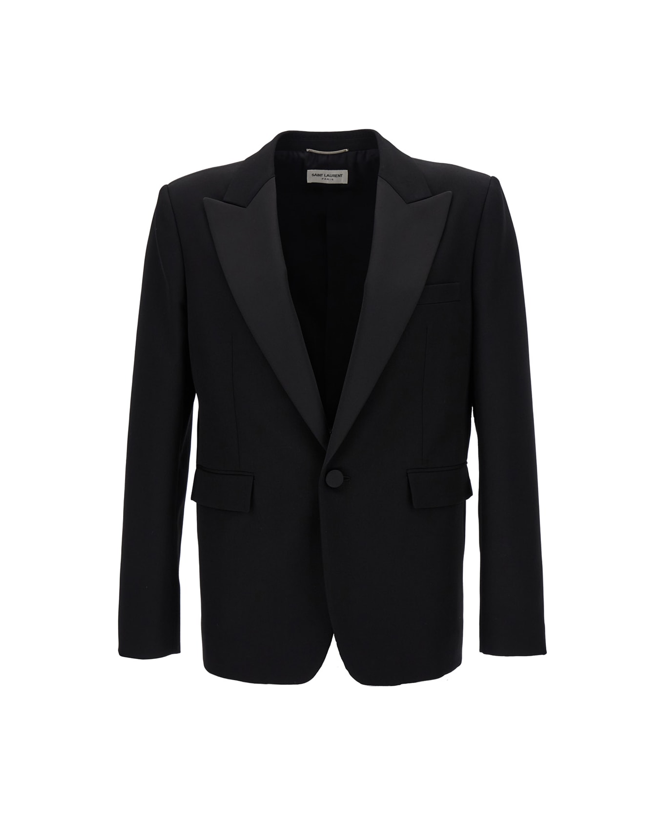 Saint Laurent Black Single-breasted Tuxedo Jacket In Virgin Wool Man - Black