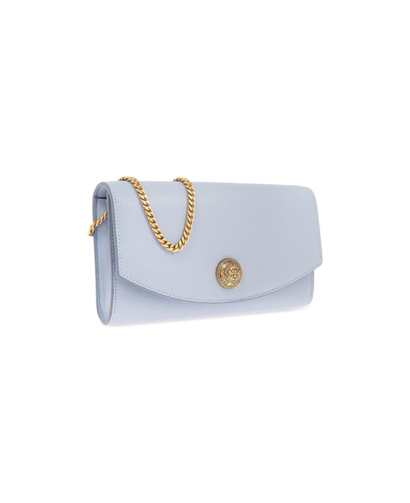 Balmain Logo Plaque Chain Linked Crossbody Bag - Azzurro