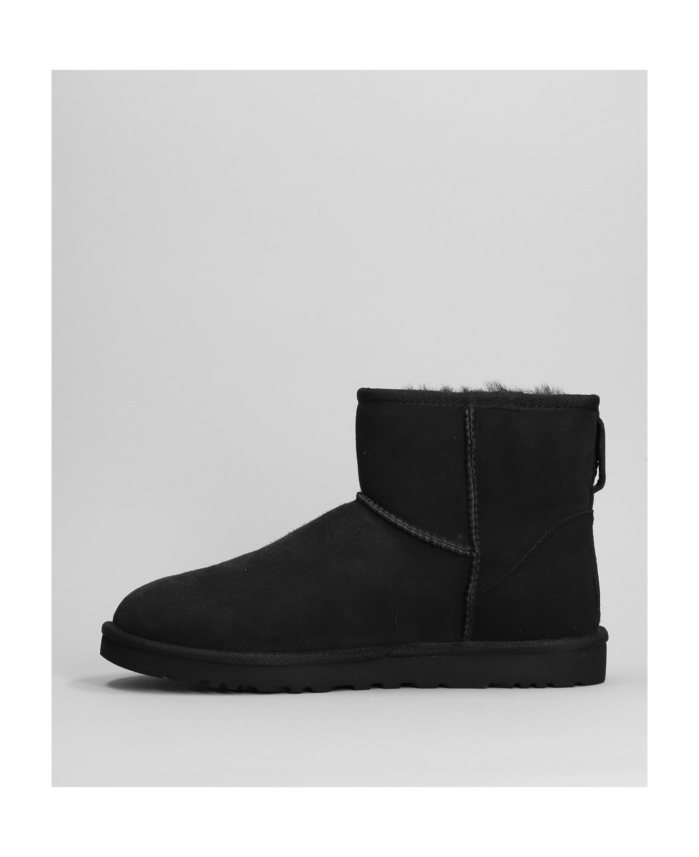 UGG Classic Mini Low Heels Ankle Boots In Black Suede - BLACK