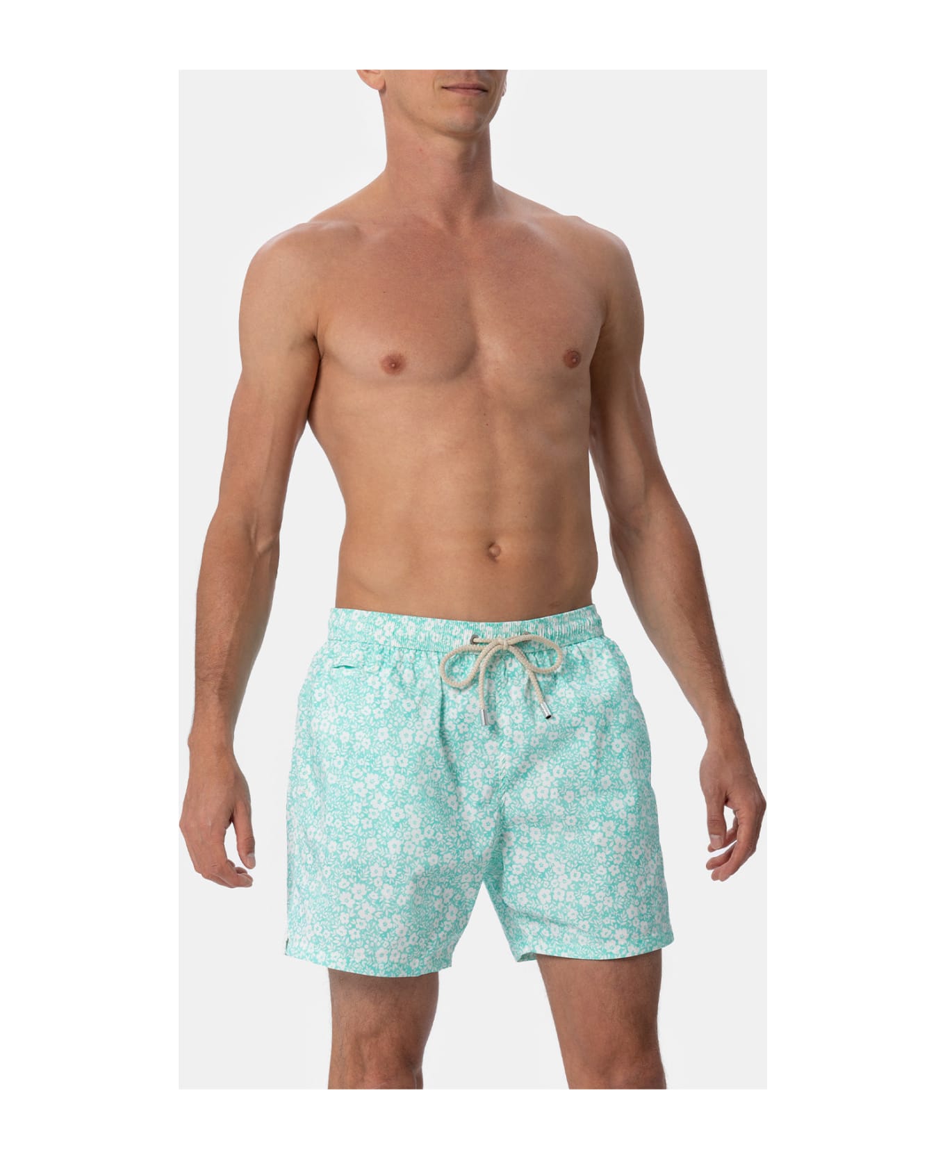 MC2 Saint Barth Comfort Light Classic Stretch Swim Shorts With Flower Print - GREEN