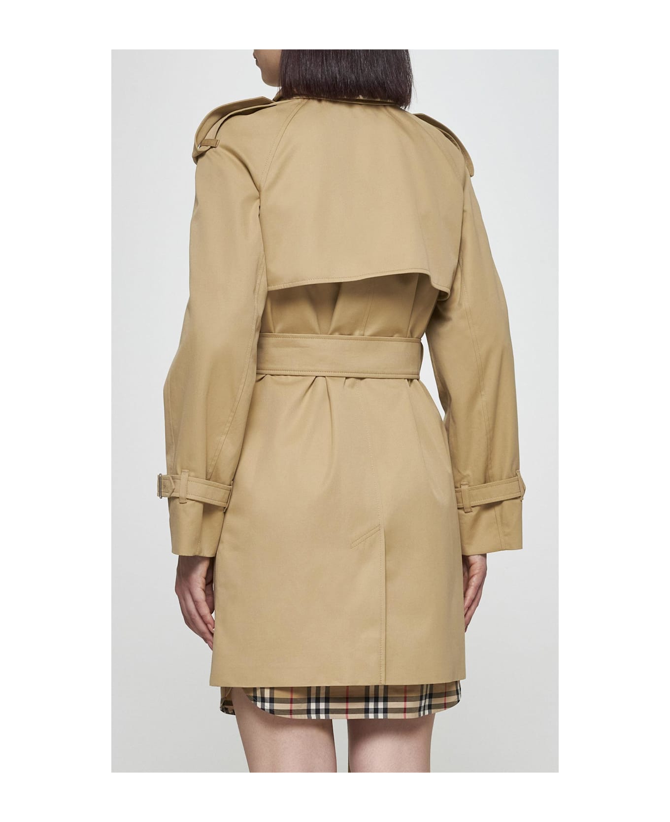 Burberry Cotton Double-breasted Short Trench Coat - Beige