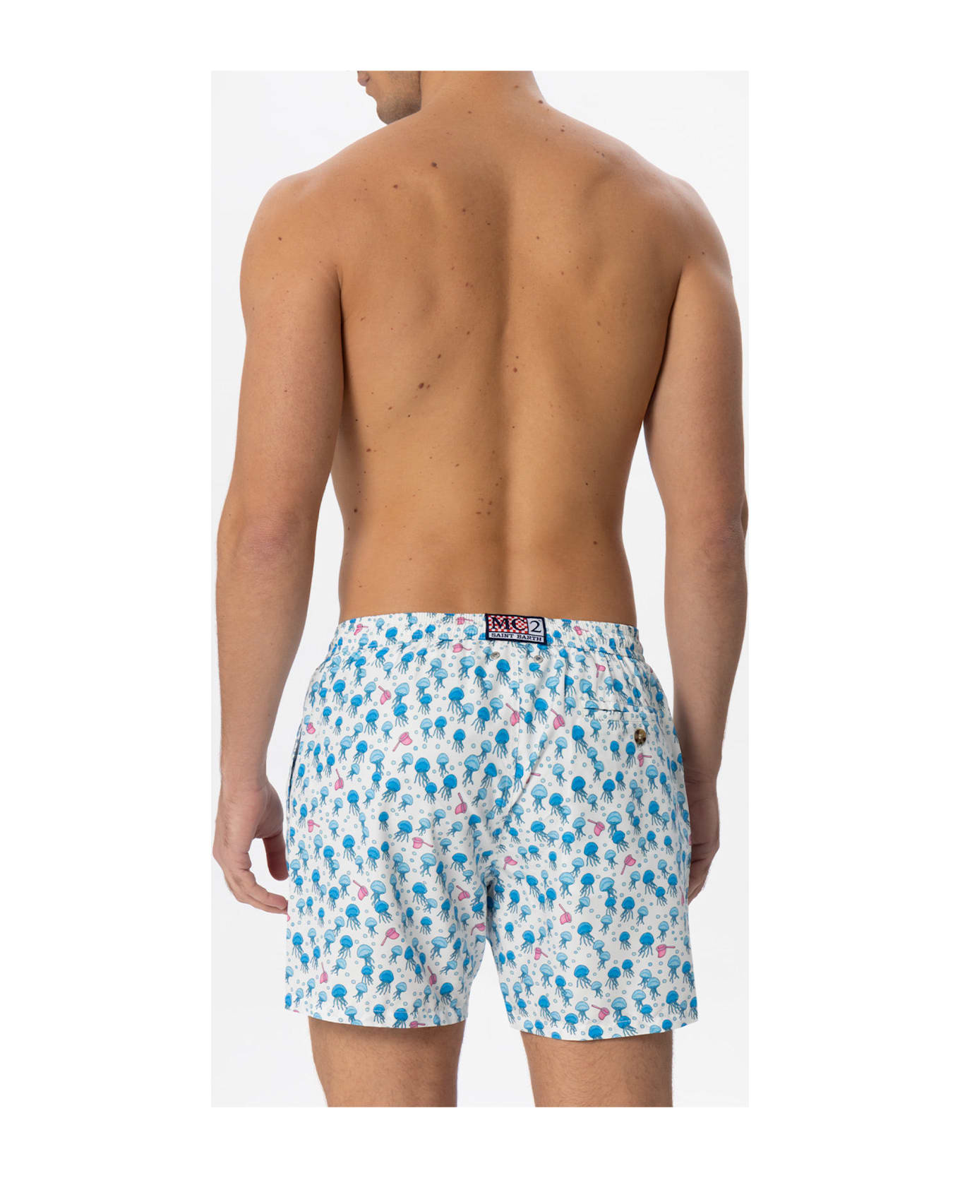 MC2 Saint Barth Man Light Fabric Swim Shorts With Jellyfish Print - WHITE