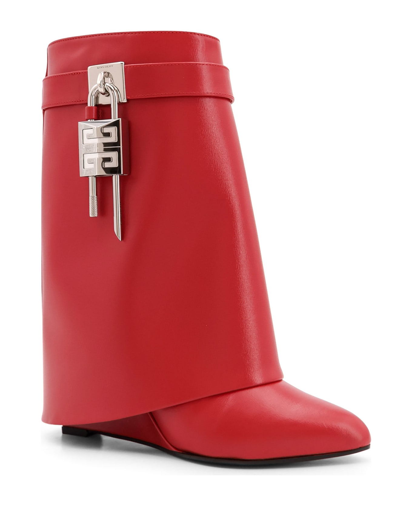 Givenchy Shark Lock Leather Ankle Boots With Covered Wedge Heels - Red