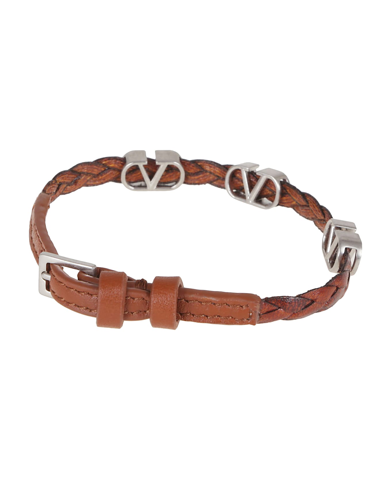 Valentino Garavani Leather Bracelet Vlogo Signature - Wuc Dark Brandy