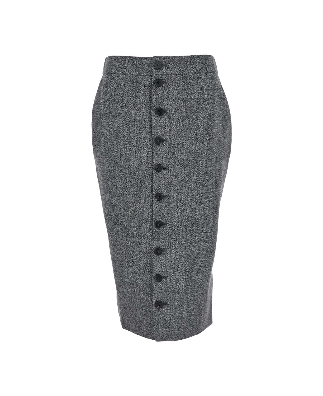 Alexander McQueen Grey Skirt With Button Closure In Wool Woman - Grey