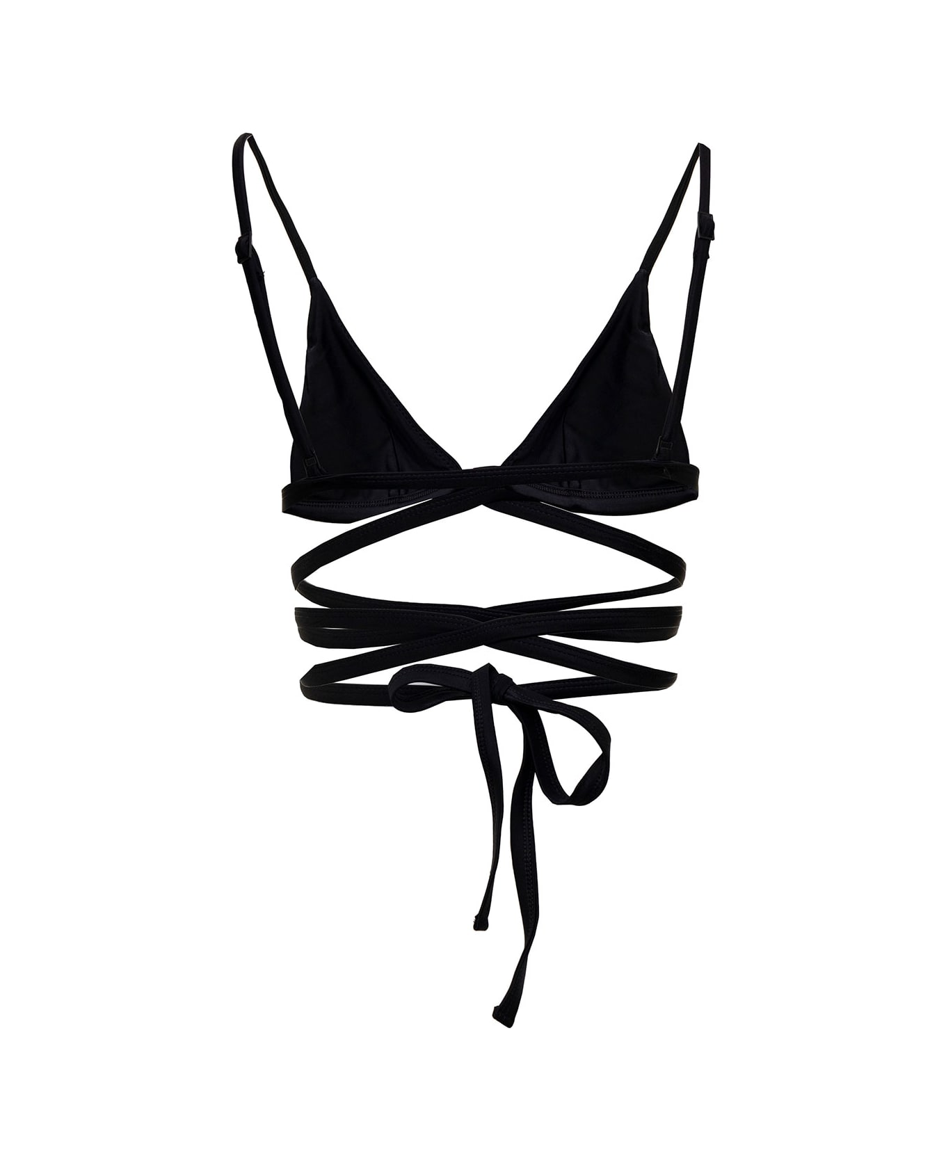 MATTEAU Woman's Black Nylon Bikini Top With Crossed Laces - Black