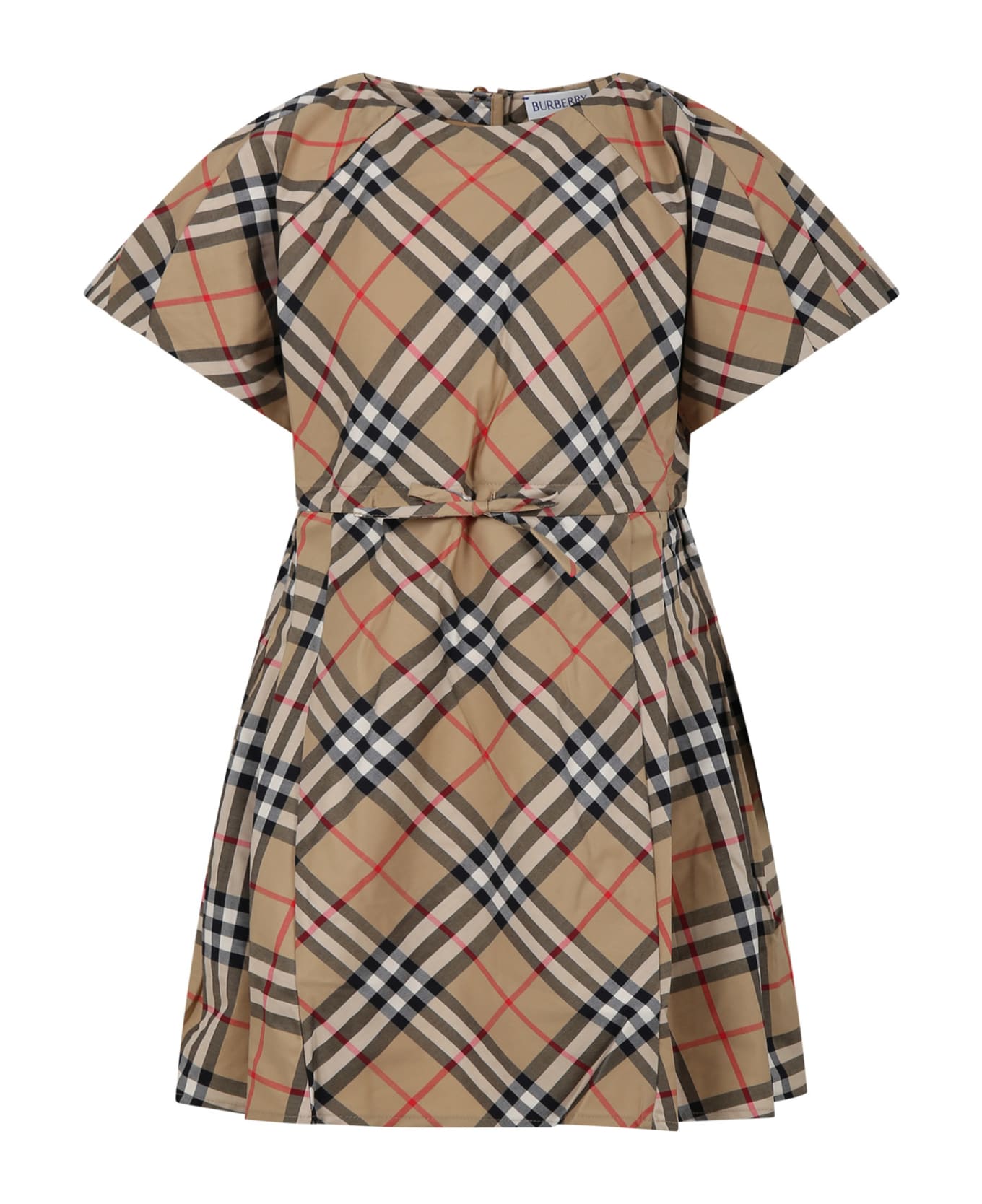 Burberry Beige Dress For Girl With Iconic All-over Vintage Check - Beige