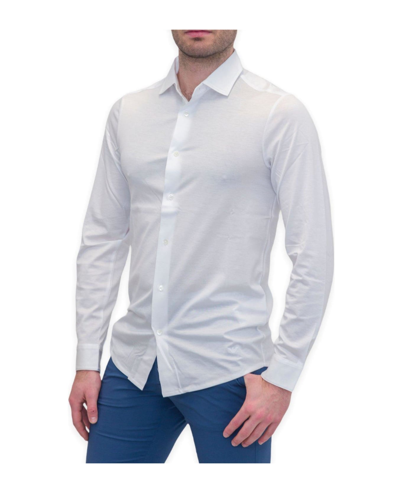 Emporio Armani Curved Hem Buttoned Shirt - White シャツ