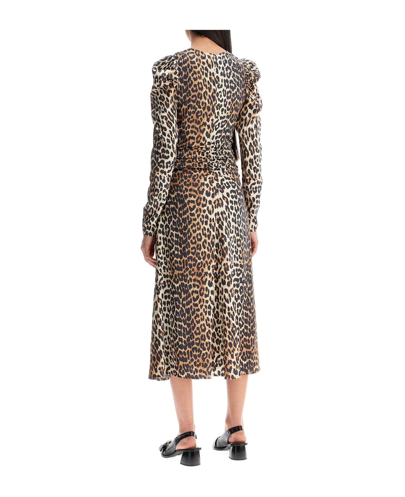 Ganni Leopard Print Midi Dress - Brown