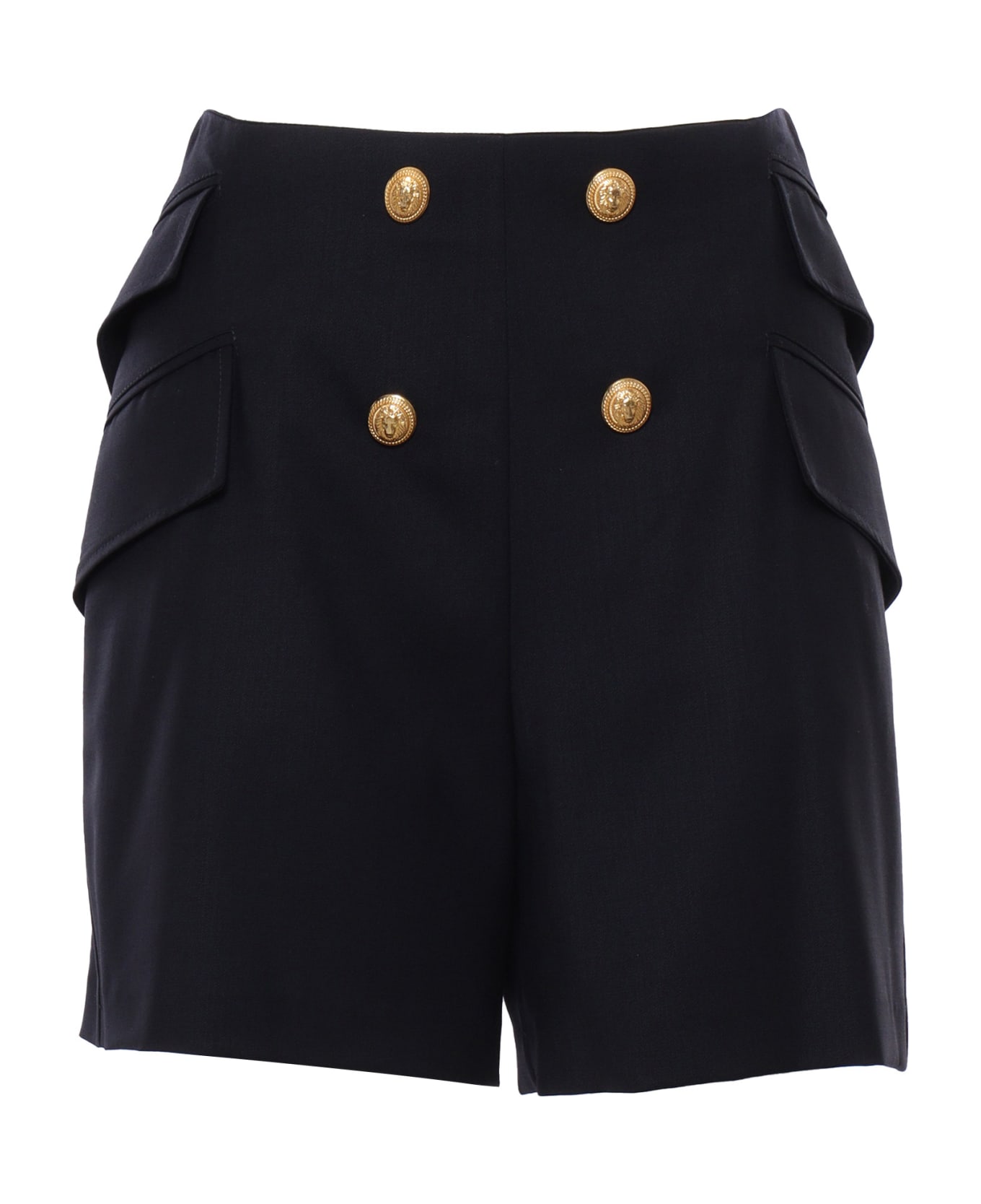 Balmain Black Shorts With Buttons - BLUE ボトムス