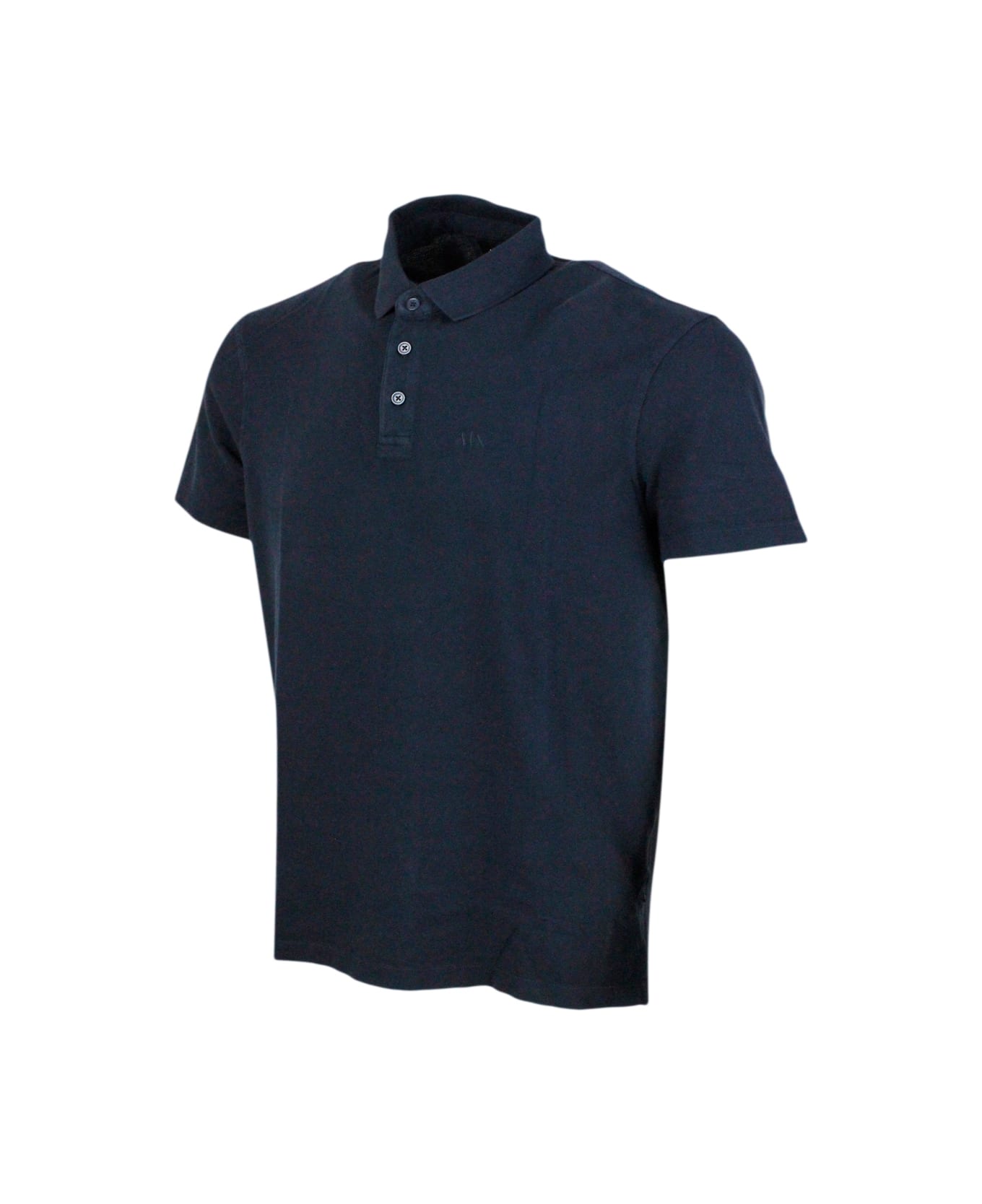 Armani Collezioni 3-button Short-sleeved Pique Cotton Polo Shirt With Logo Embroidered On The Chest - Blu