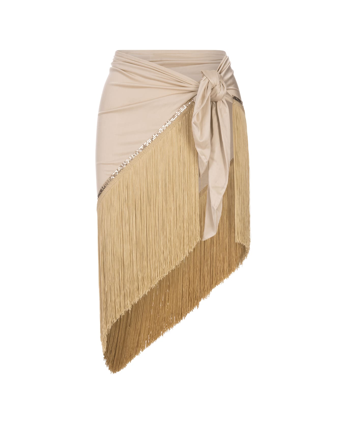 Paco Rabanne Gold Shiny Mesh Skirt With Fringes