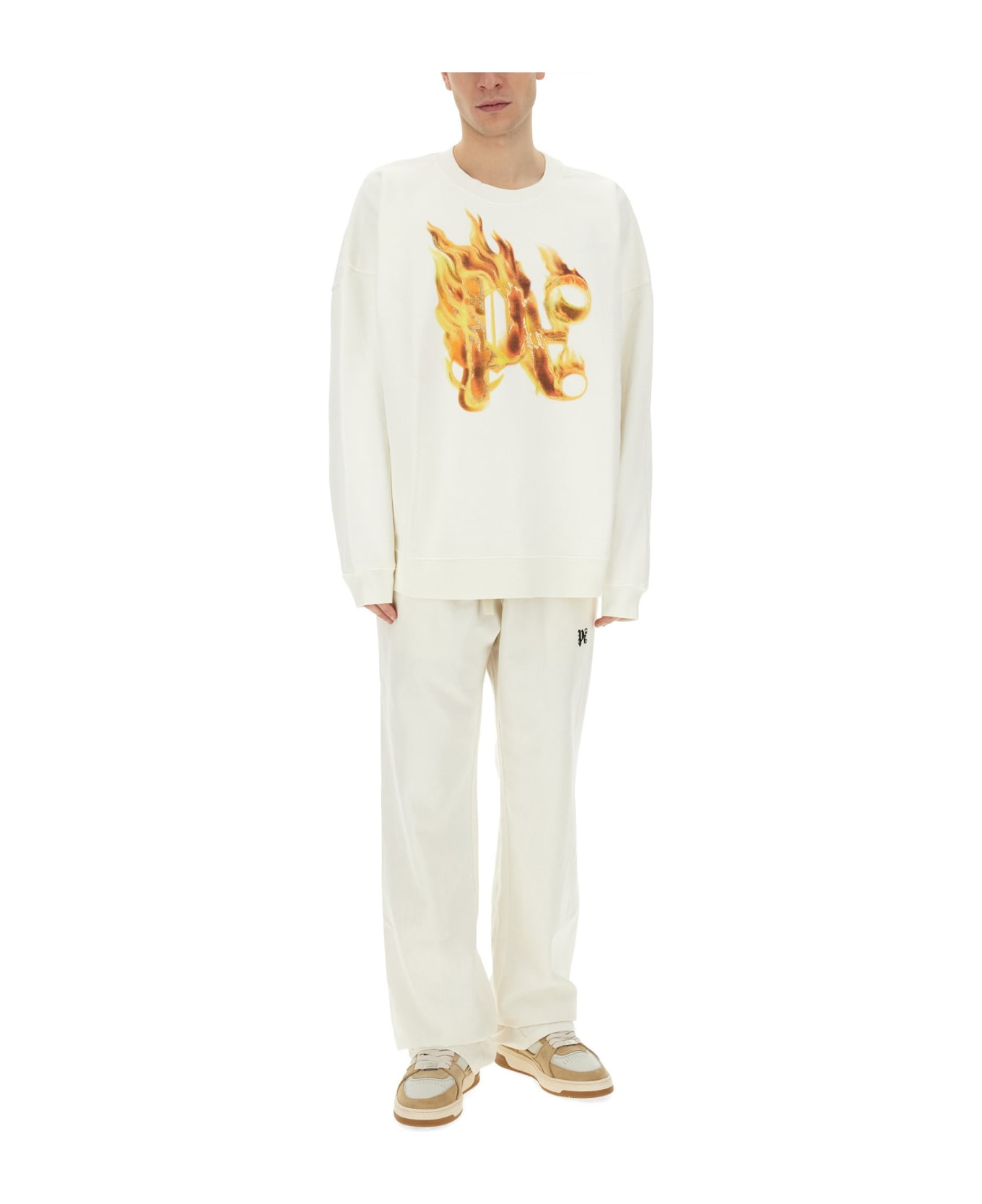 Palm Angels Burning Monogram Sweatshirt - WHITE
