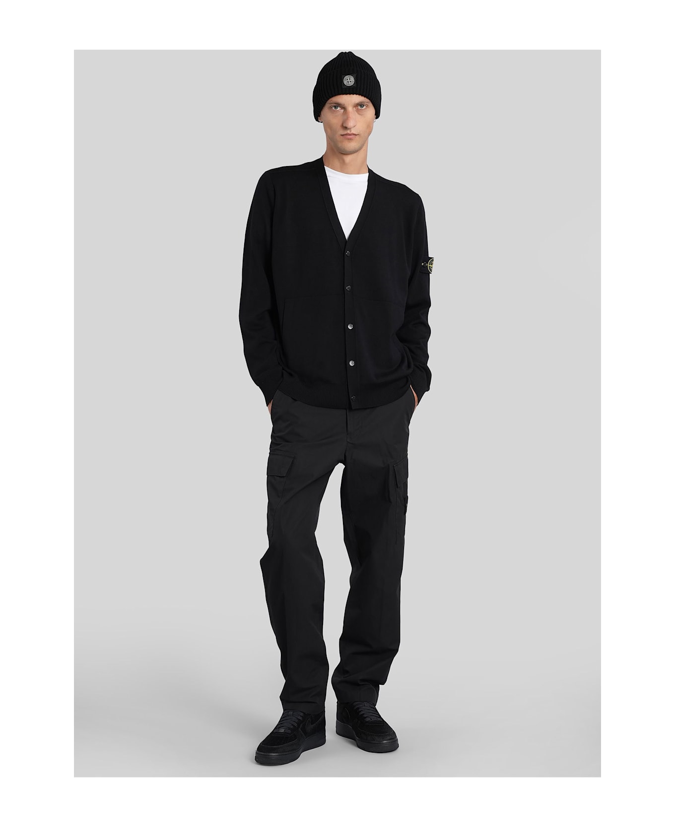 Stone Island Cardigan In Black Wool - black