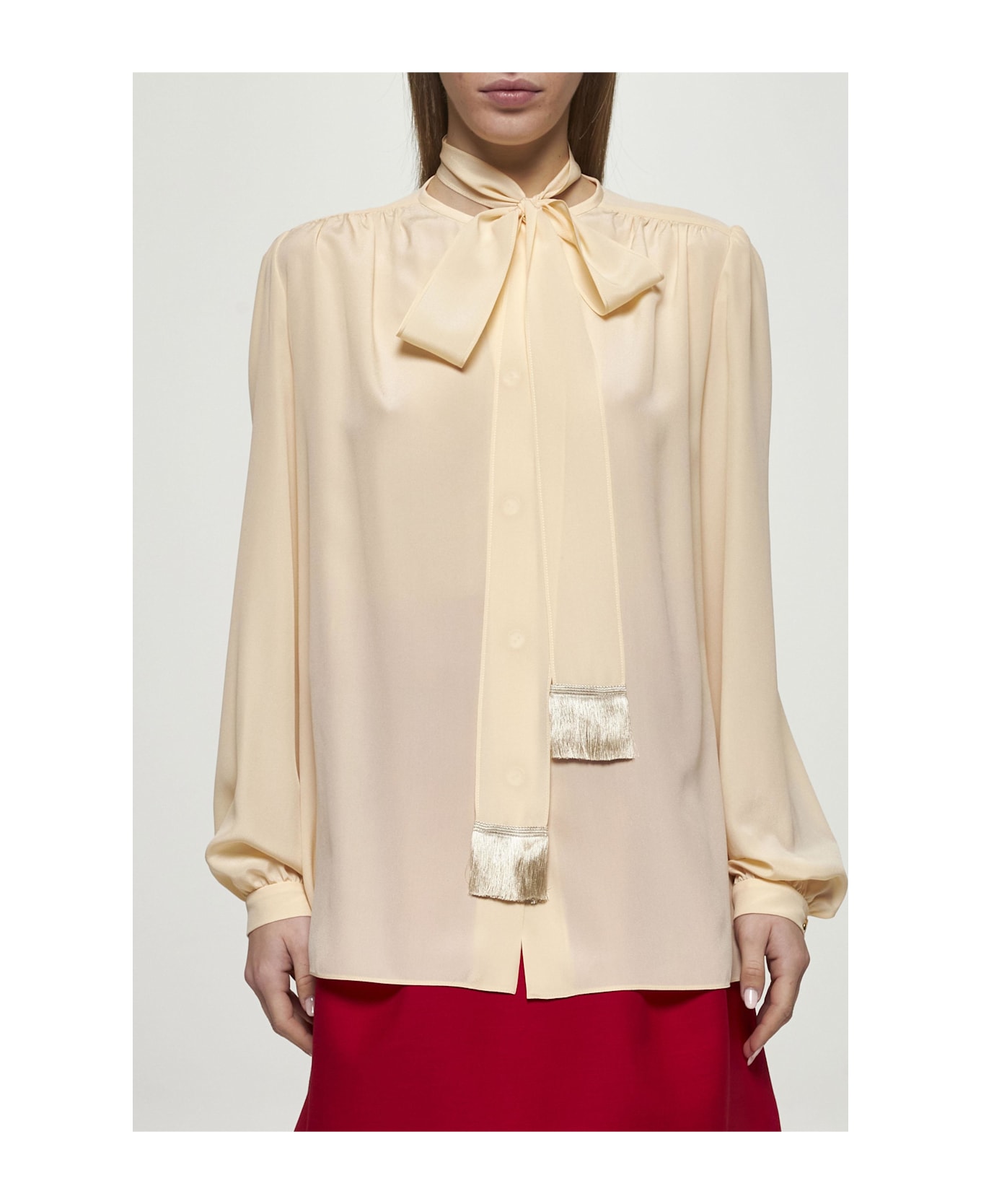 Valentino Garavani Ivory Crepe De Chine Shirt - Pink