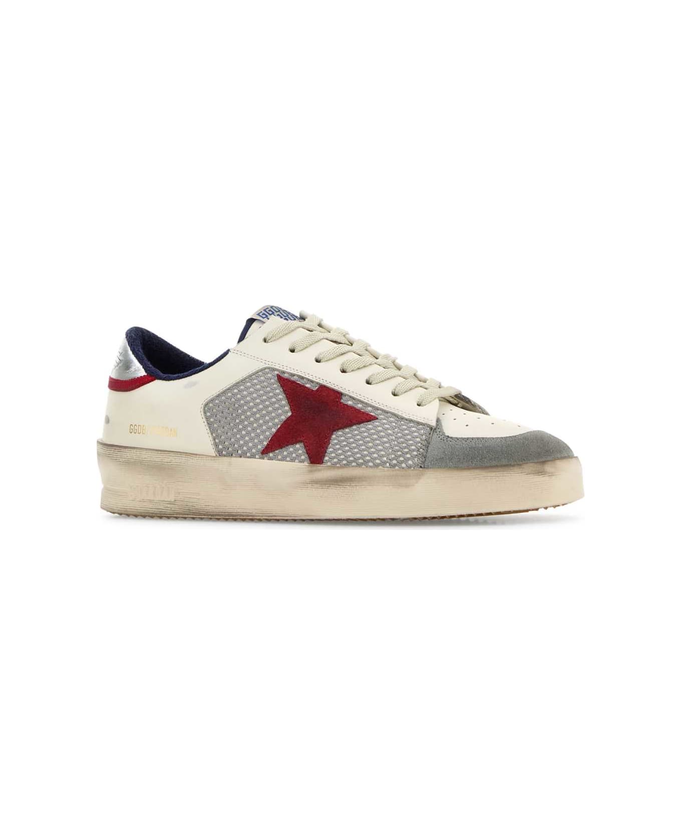 Golden Goose Multicolor Leather And Mesh Stardan Sneakers - WHITEGREYREDSILVER