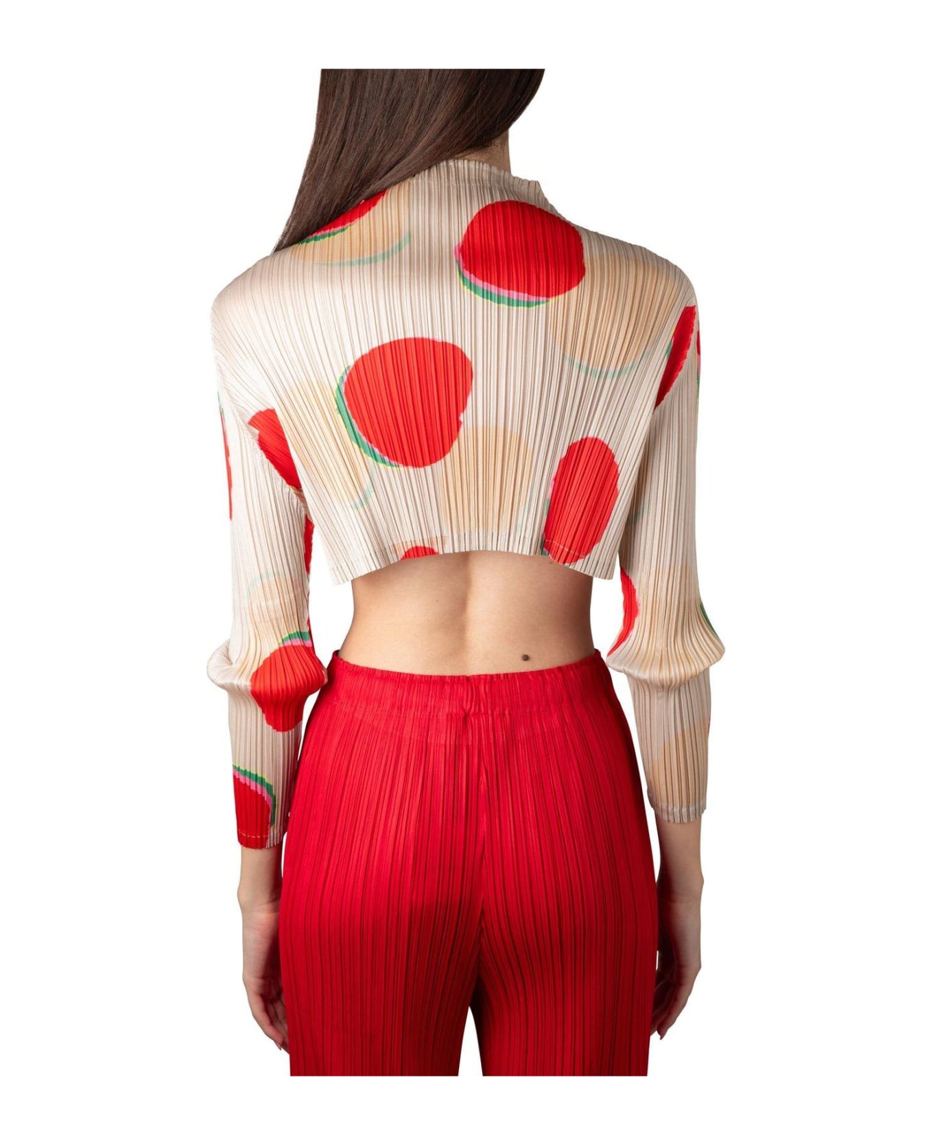 Pleats Please Issey Miyake Bean Dots High-neck Pleated Cropped Top - Red