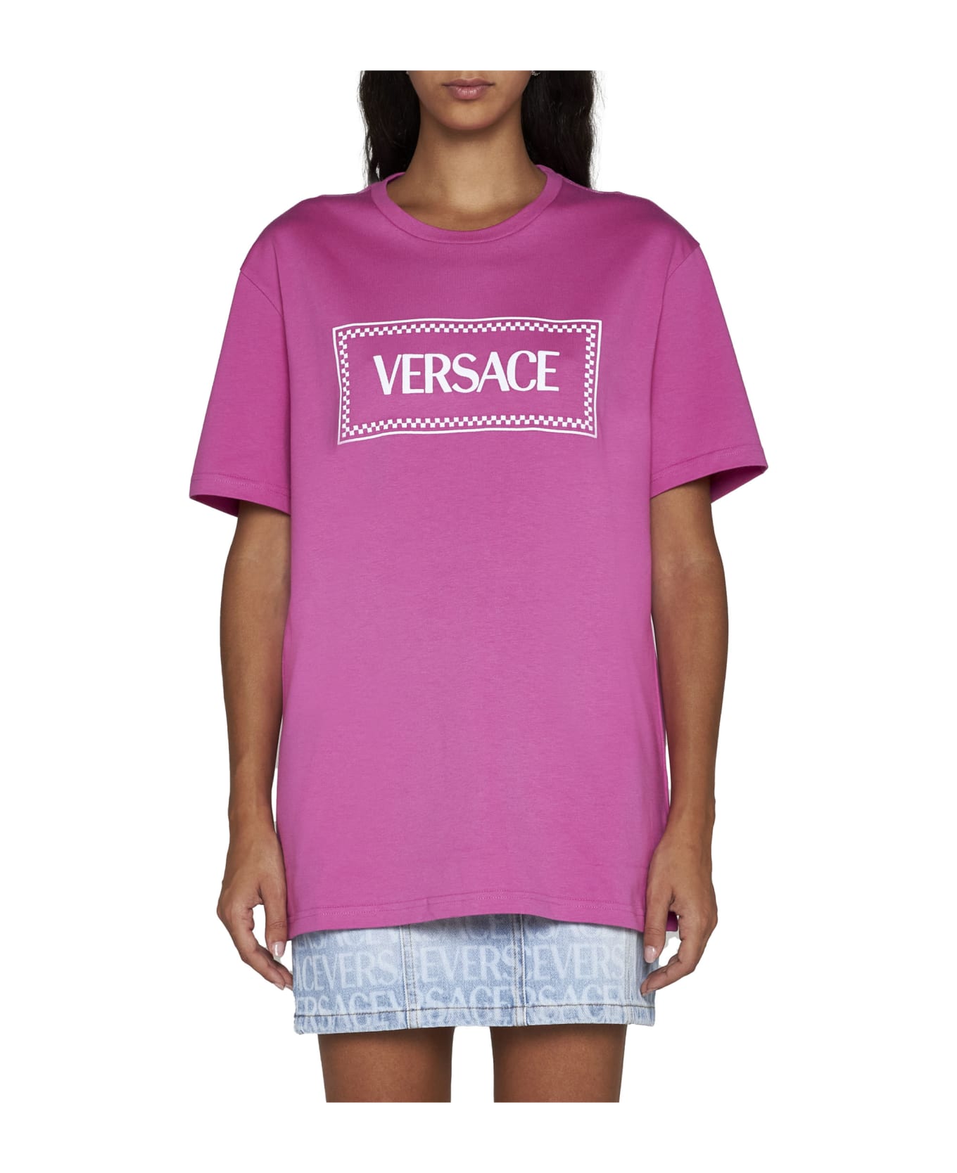 Versace T-shirt With '90s Vintage Logo - Waterlily+whithe