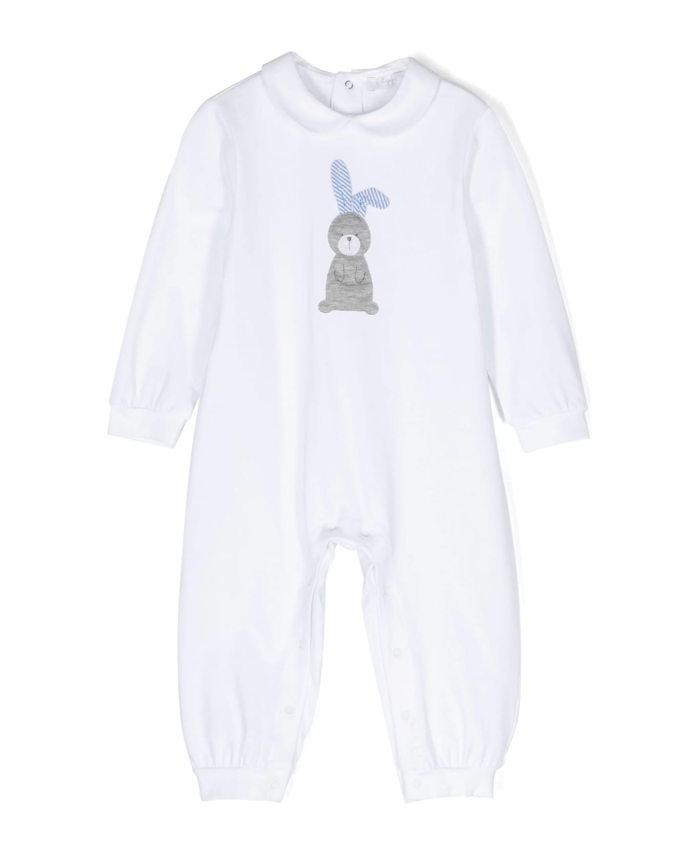 Il Gufo White Stretch Jersey Playsuit With Rabbit Motif - White