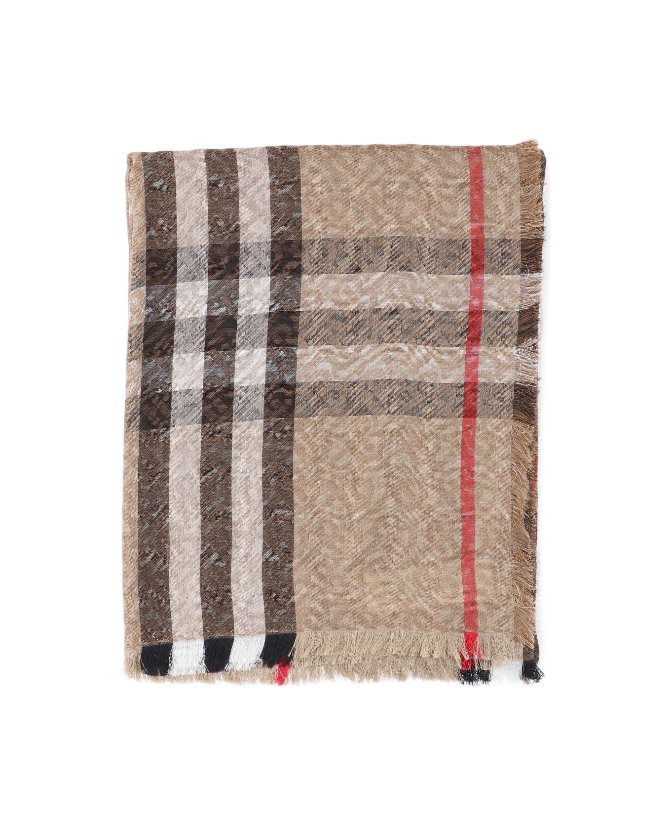 Burberry Embroidered Wool Blend Scarf - Beige