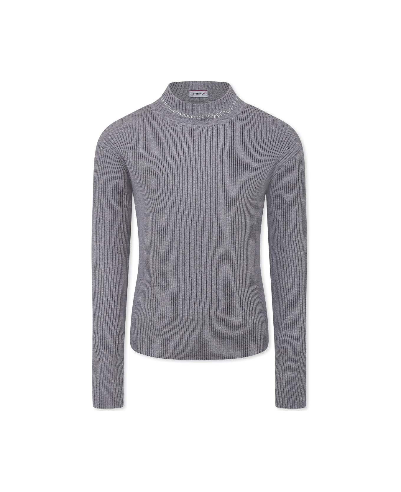 Pinko Grey Turtleneck For Girl With Logo - Grey