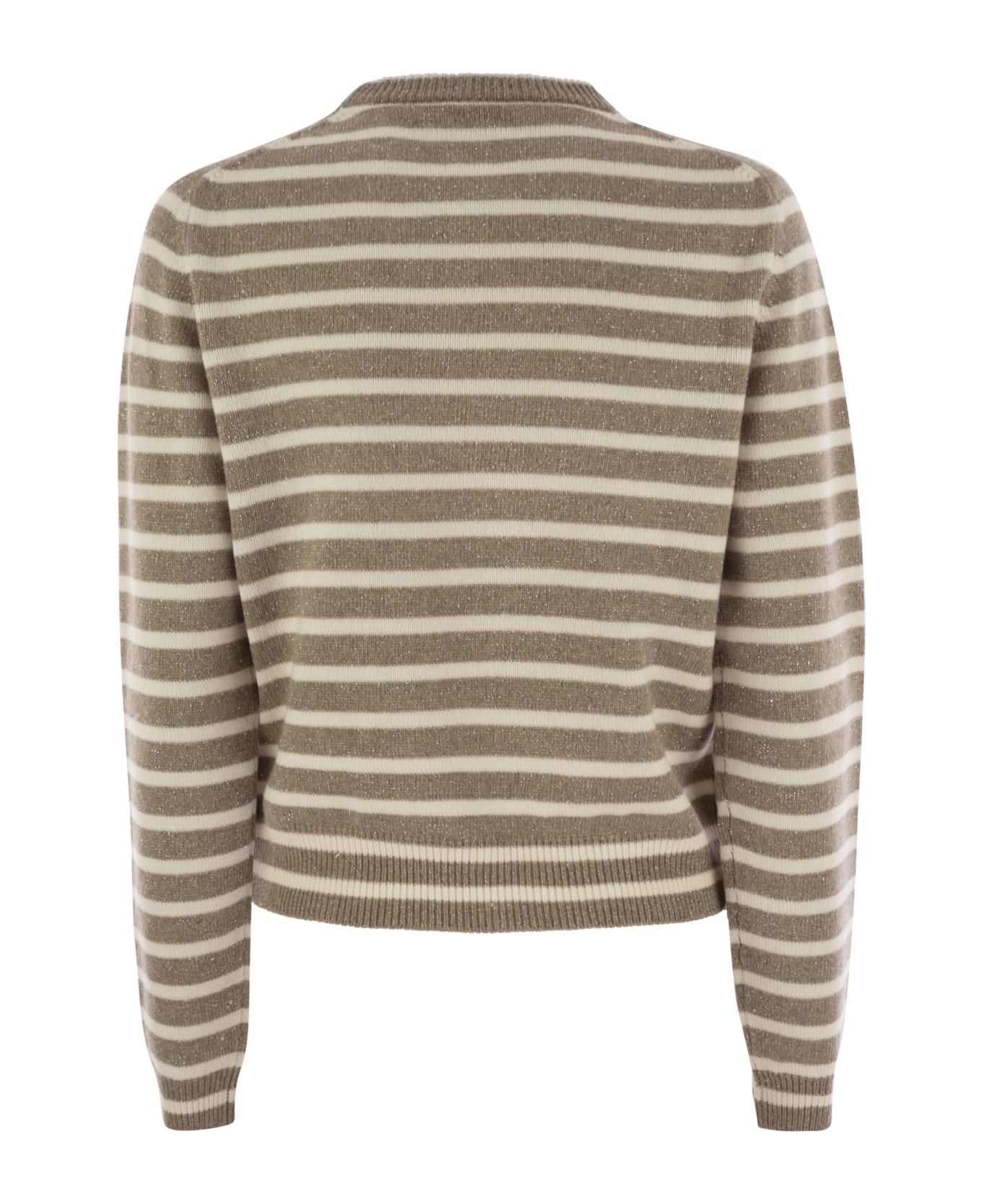 Brunello Cucinelli Sparkling & Dazzling Striped Cashmere And Wool Sweater - Hazelnut