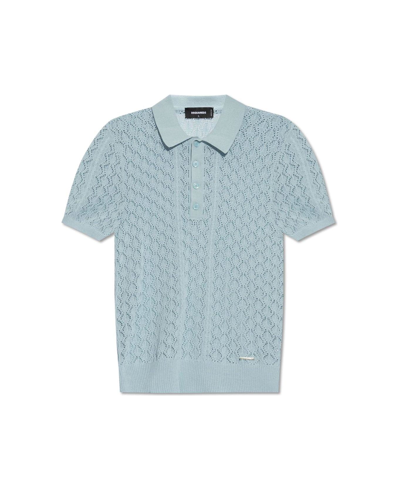 Dsquared2 Pointelle-knit Short Sleeved Polo Top - Light blue ポロシャツ