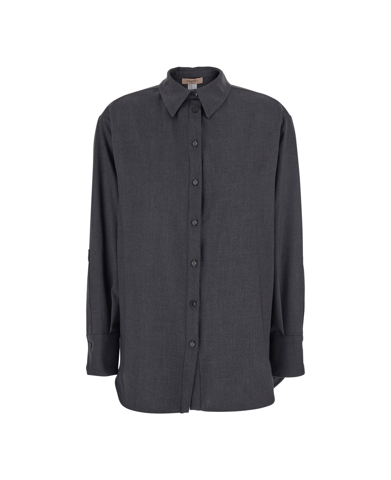 TwinSet Grey Shirt With Classic Collar And Logo Plaque On The Rear In Viscose Blend Stretch Woman - Grey