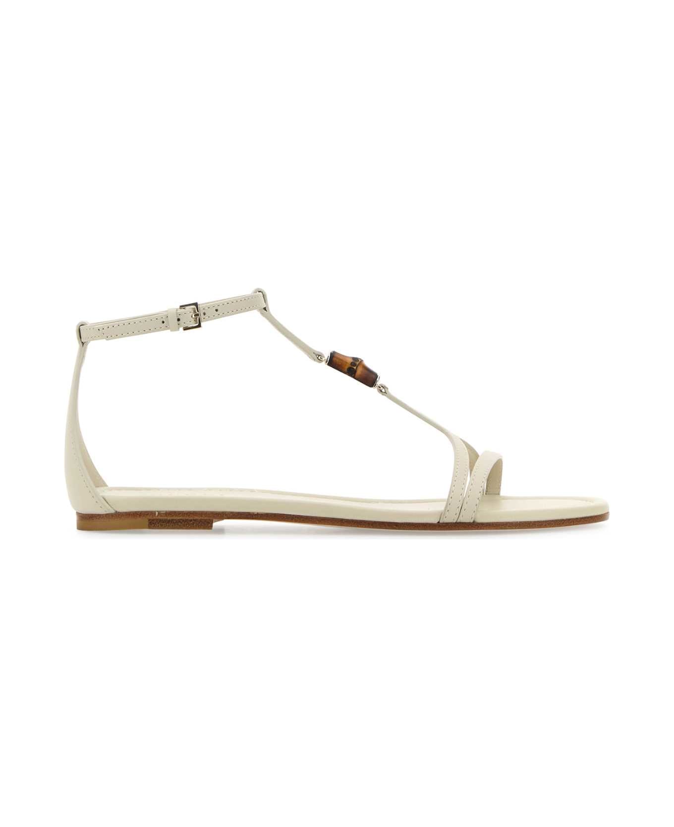 Gucci Chalk Leather Sandals - MYSTIC WHITE