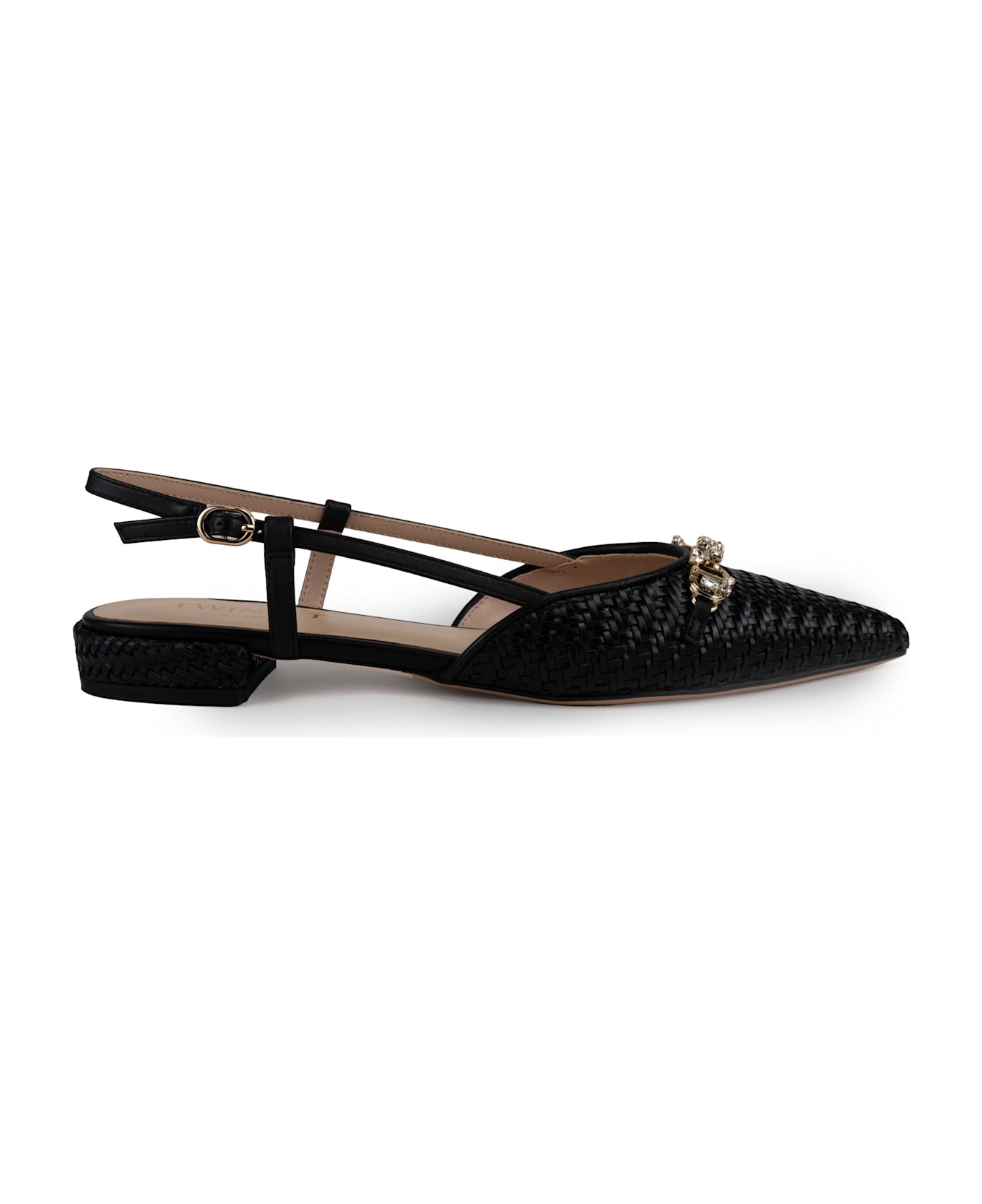 TwinSet Raffia Sandal With Jeweled Clamp - Nero