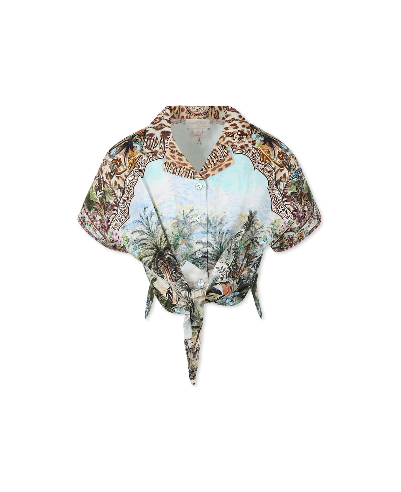 Camilla Light Blue Crop Shirt For Girl Floral Print - Multicolor