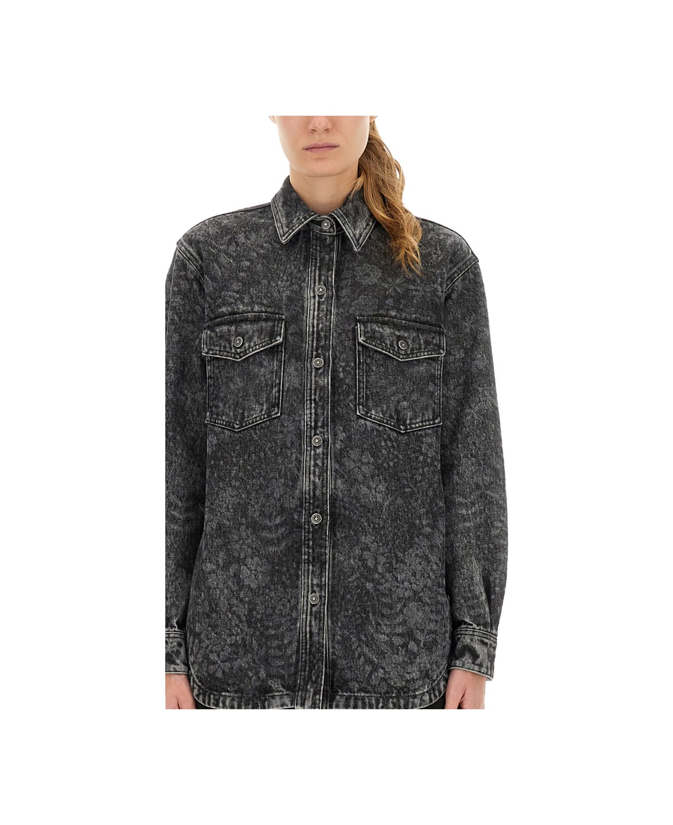 Golden Goose "ollie Boyfriens" Shirt With Laser Flowers - BLACK