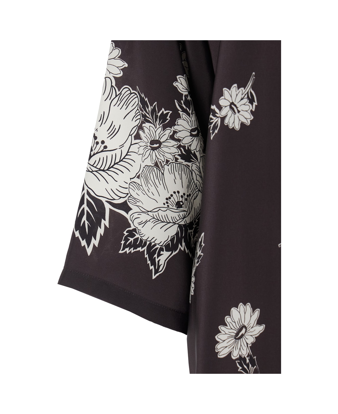 Parosh Black And White Long Dress With V-neck And All-over Floral Printed Pattern In Silk Woman - Brown