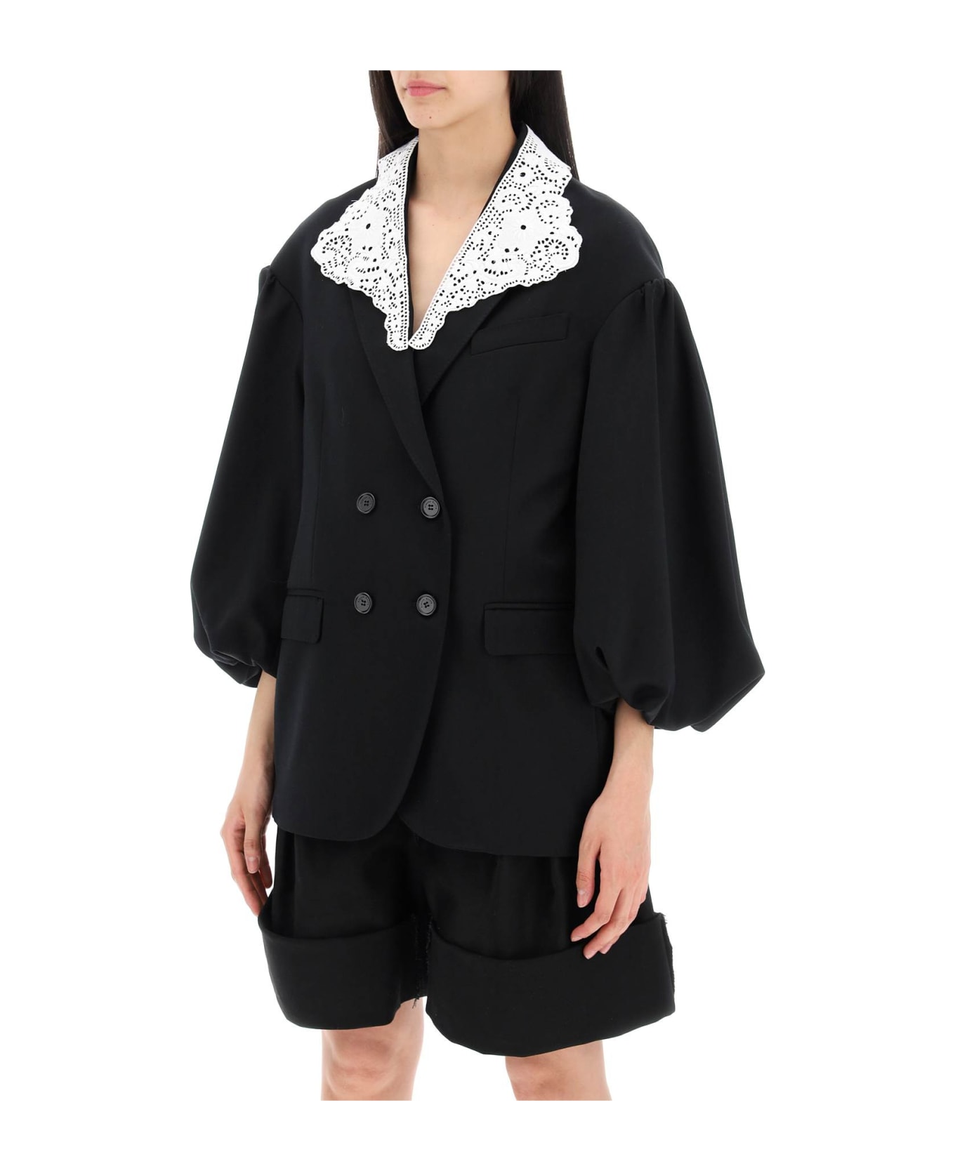 Simone Rocha 'oversized Blazer With Lace - BLACK WHITE (Black)