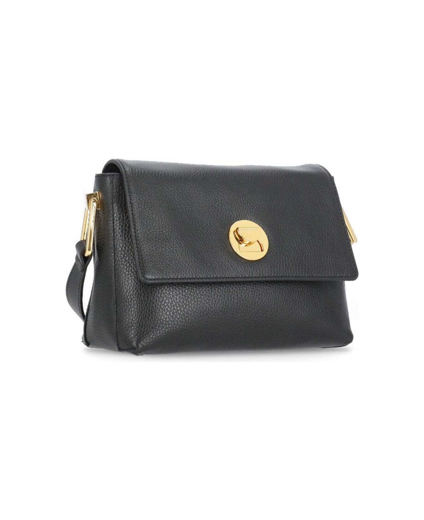 Coccinelle Logo-engraved Foldover Top Crossbody Bag - Black