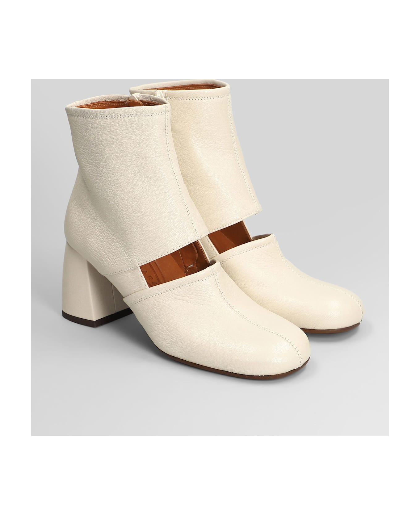 Chie Mihara Sonli High Heels Ankle Boots In Beige Leather - beige