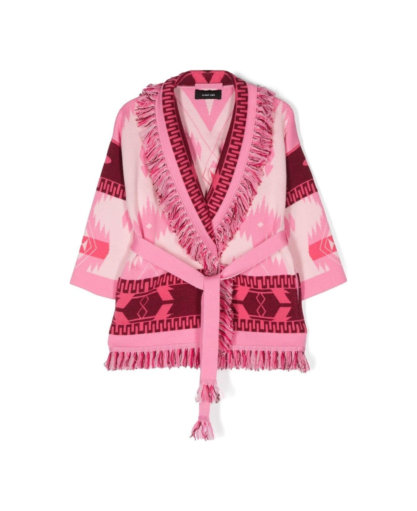 Alanui Pink Cardigan With Graphic Jacquard Motif All-over In Wool - Pink