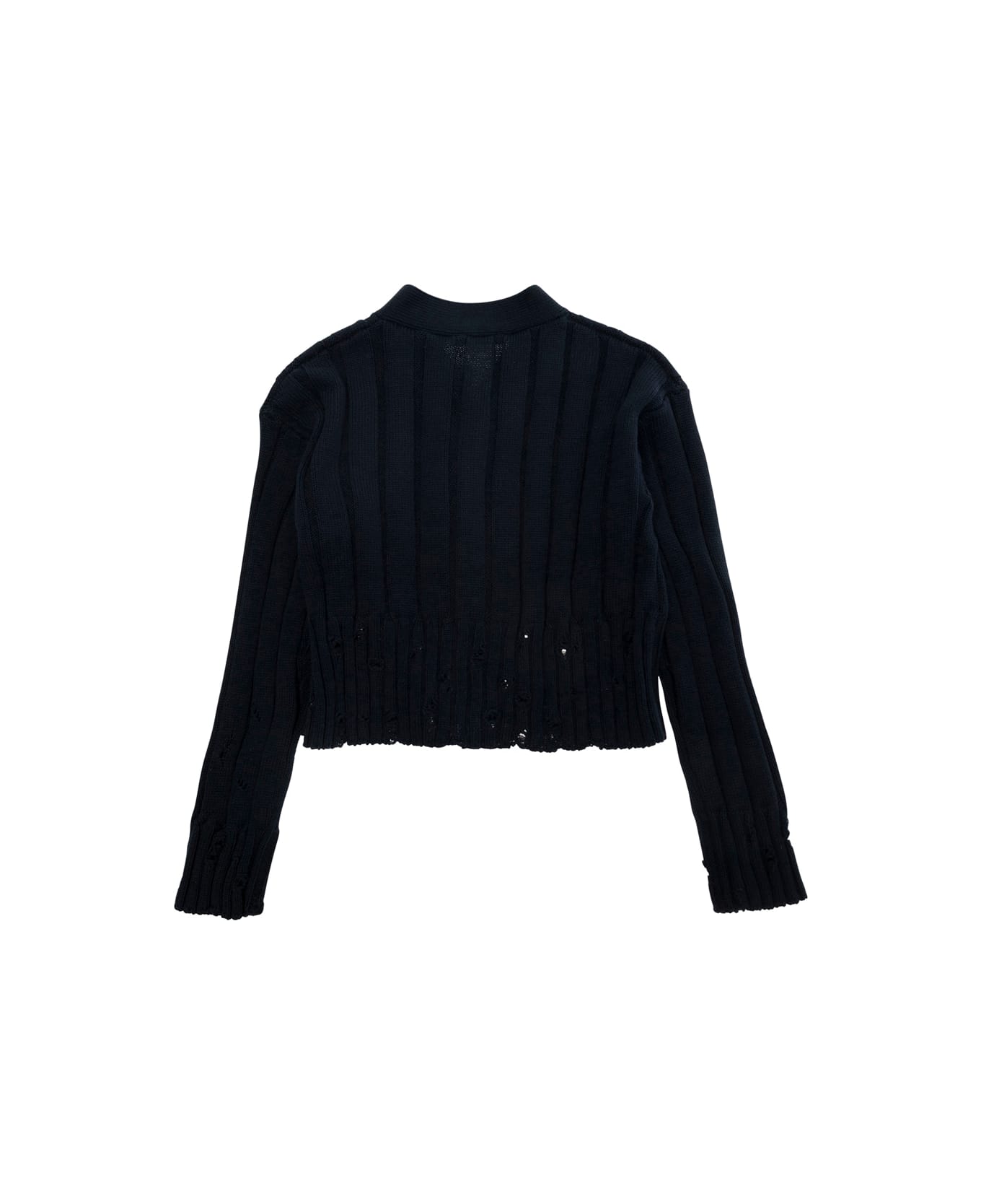 Marni Blue Cardigan With Distressed Effect And Embroidered Logo On The Front In Cotton Girls - Blu