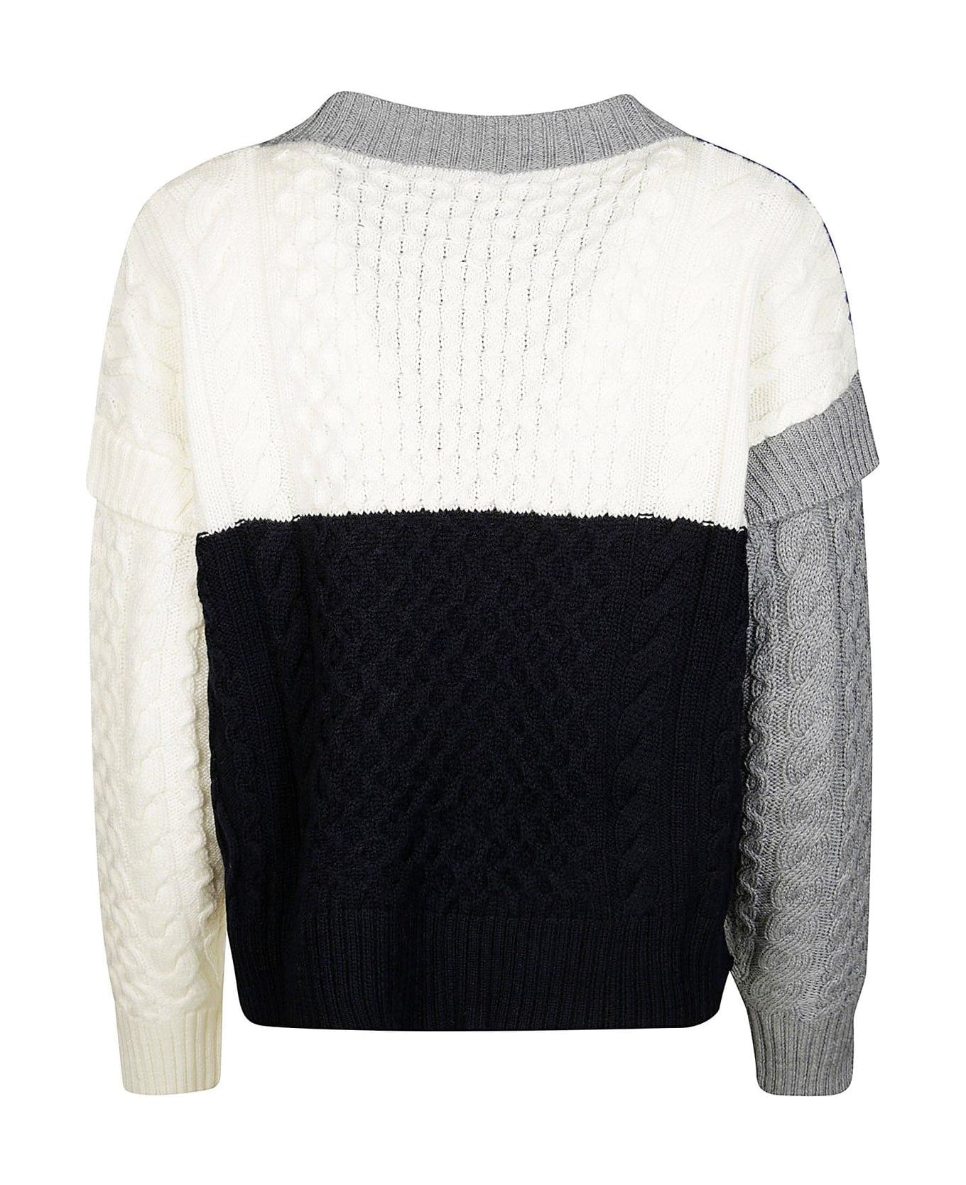 Weekend Max Mara Color-block Crewneck Jumper - ECRU GRIGIO NAVY